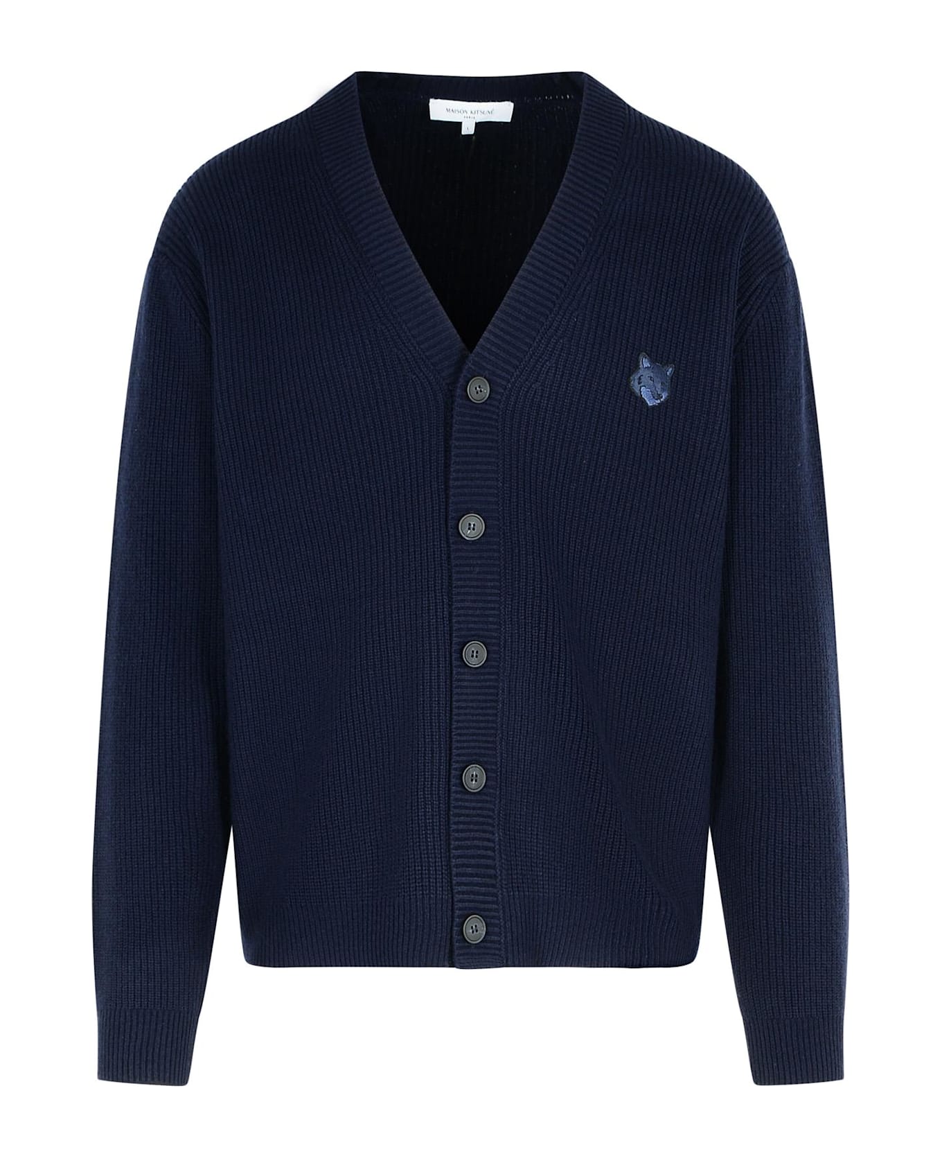 Maison Kitsuné Cardigan In Navy Wool Blend - INK BLUE