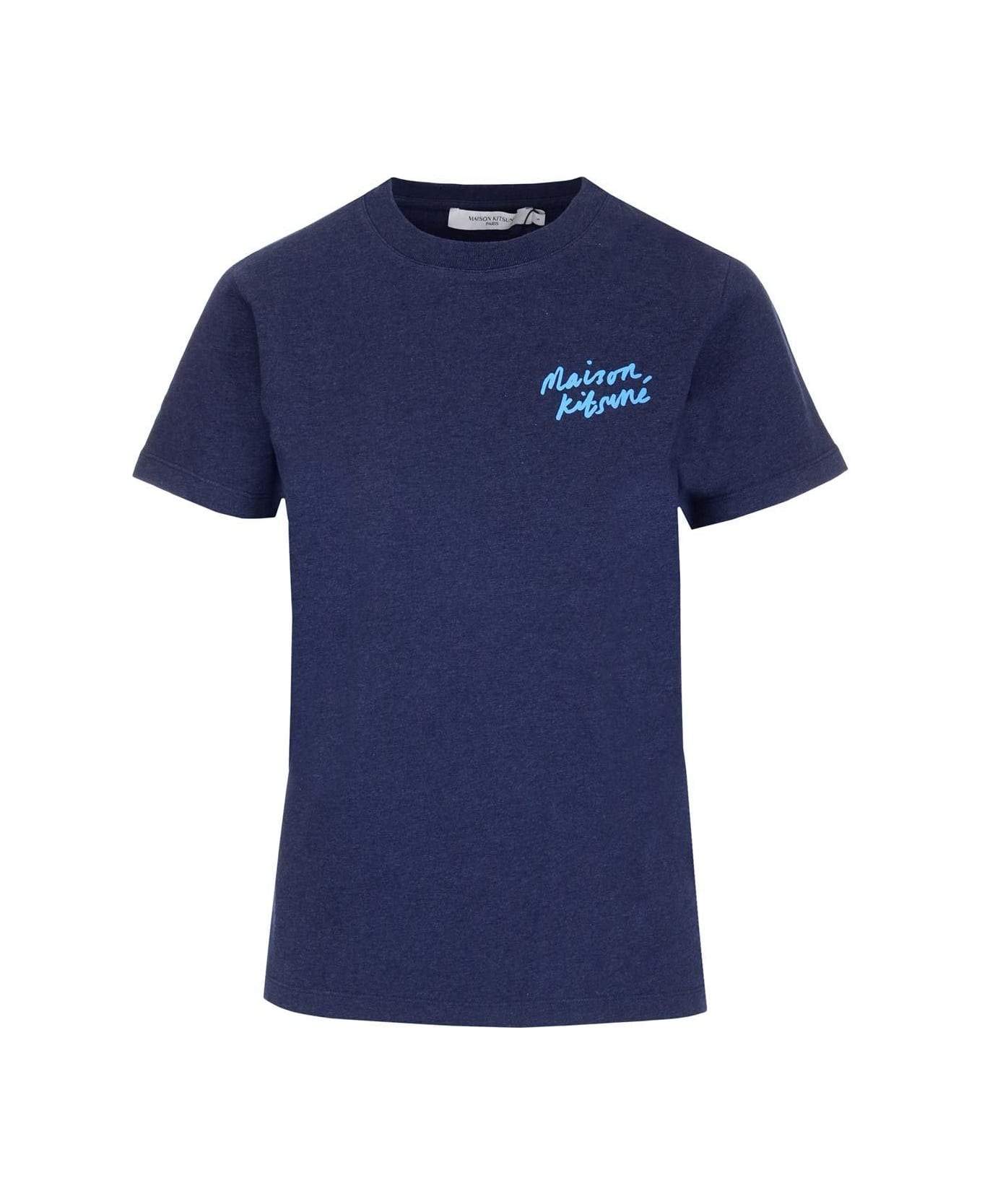 Maison Kitsuné Mini Handwriting Logo Print T-shirt - Blue