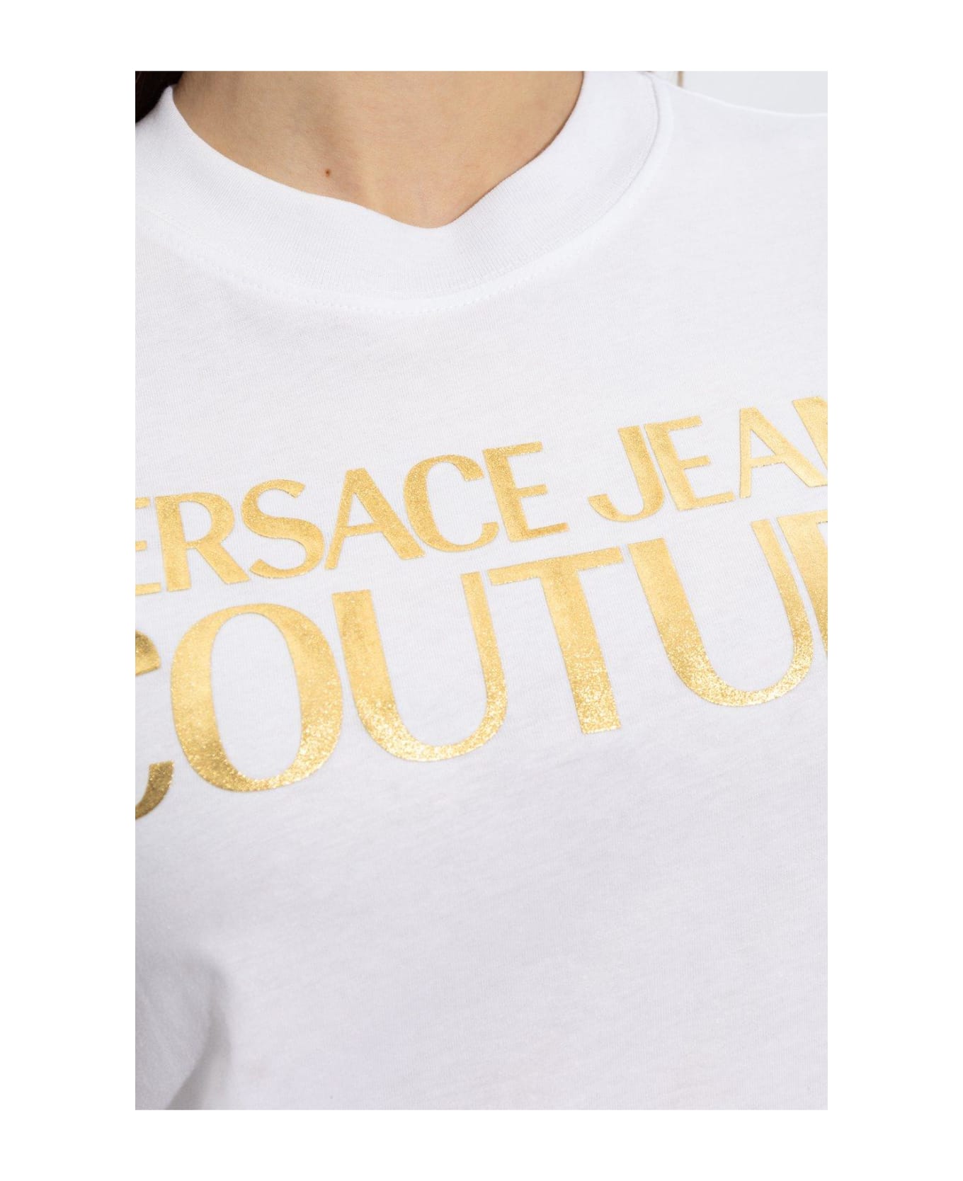 Versace Jeans Couture Logo Printed Crewneck T-shirt - White/gold