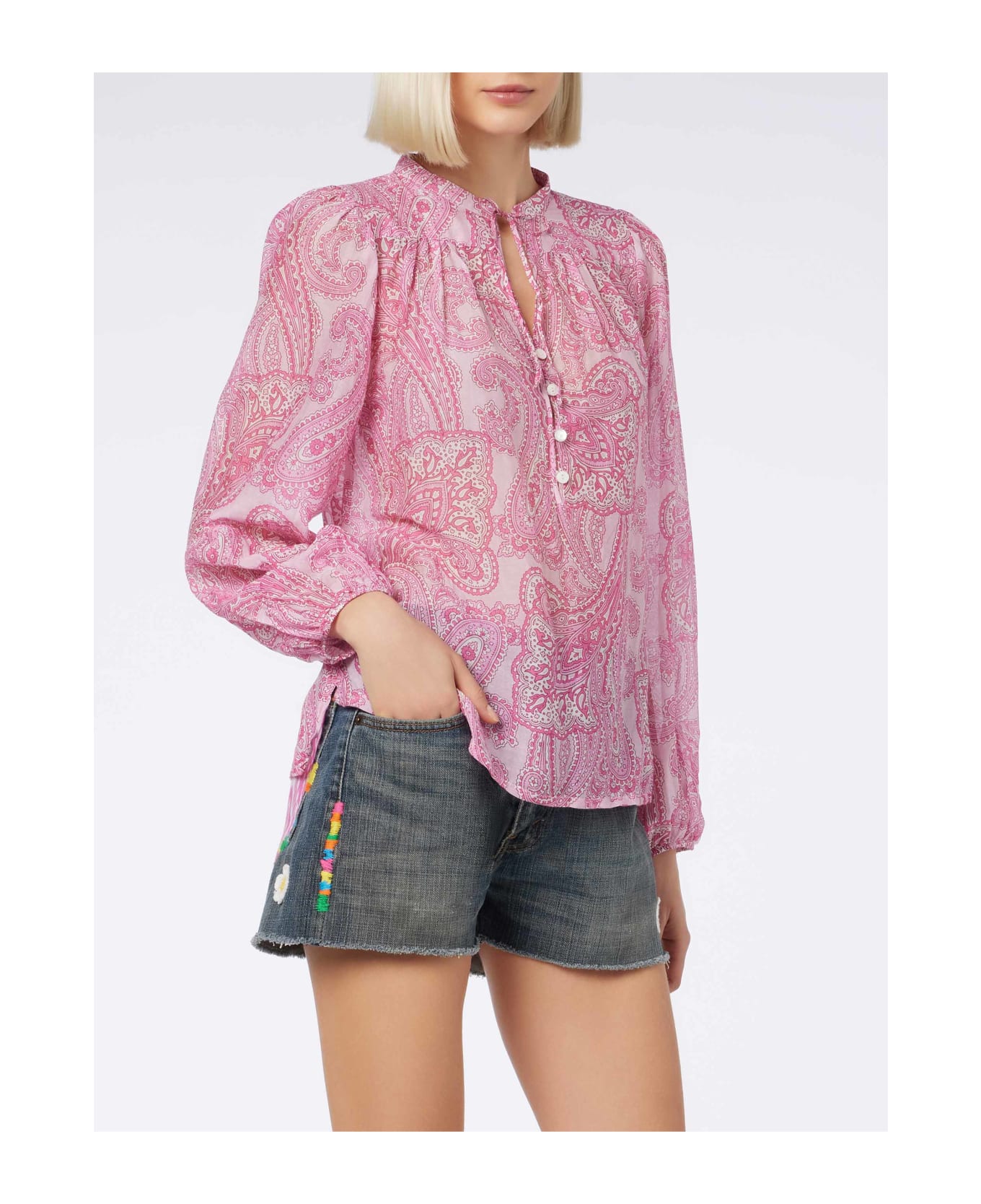 MC2 Saint Barth Woman Silk Voile Paisley Blouse Harper - PINK