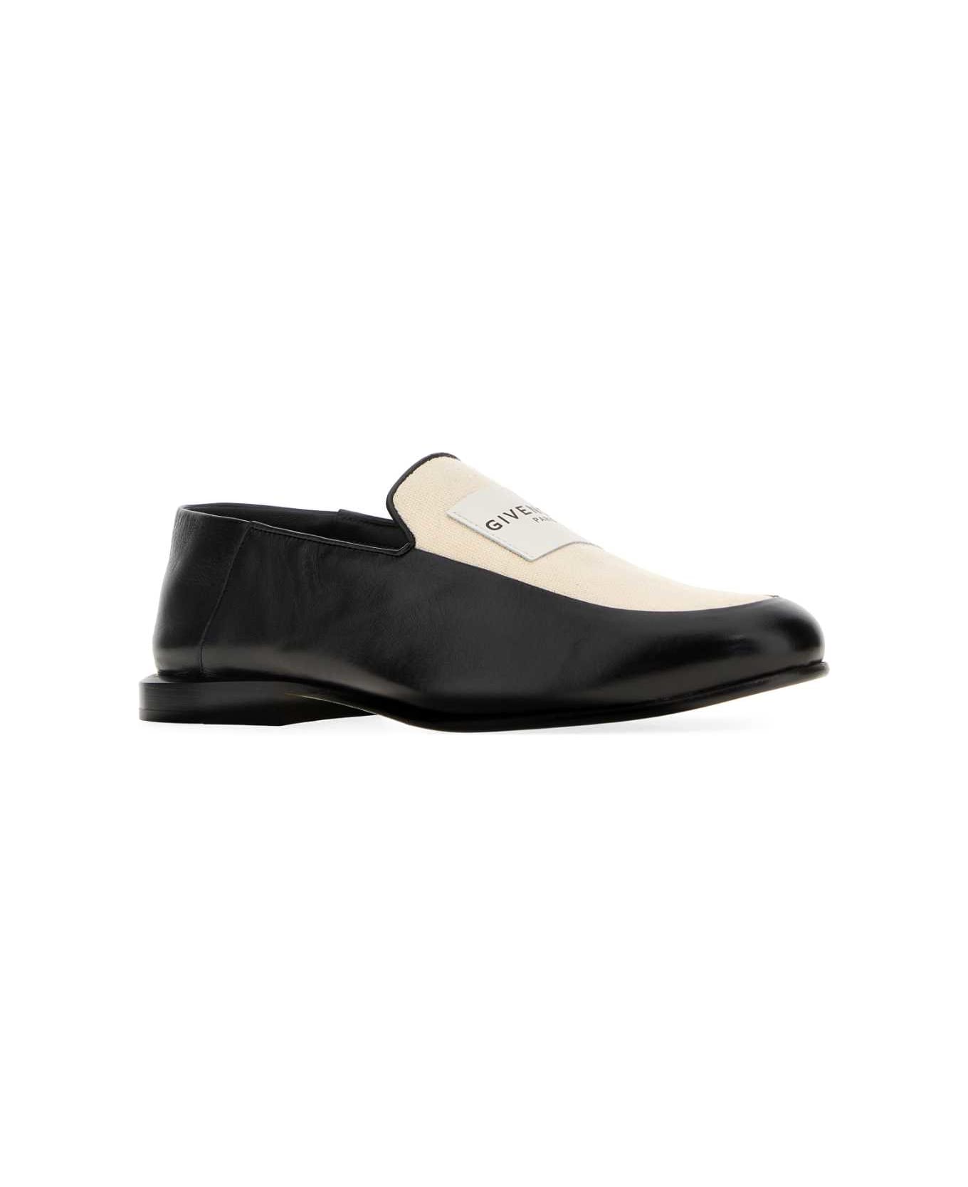 Givenchy Two-tone Leather And Canvas Label Loafers - BLACKNATURAL