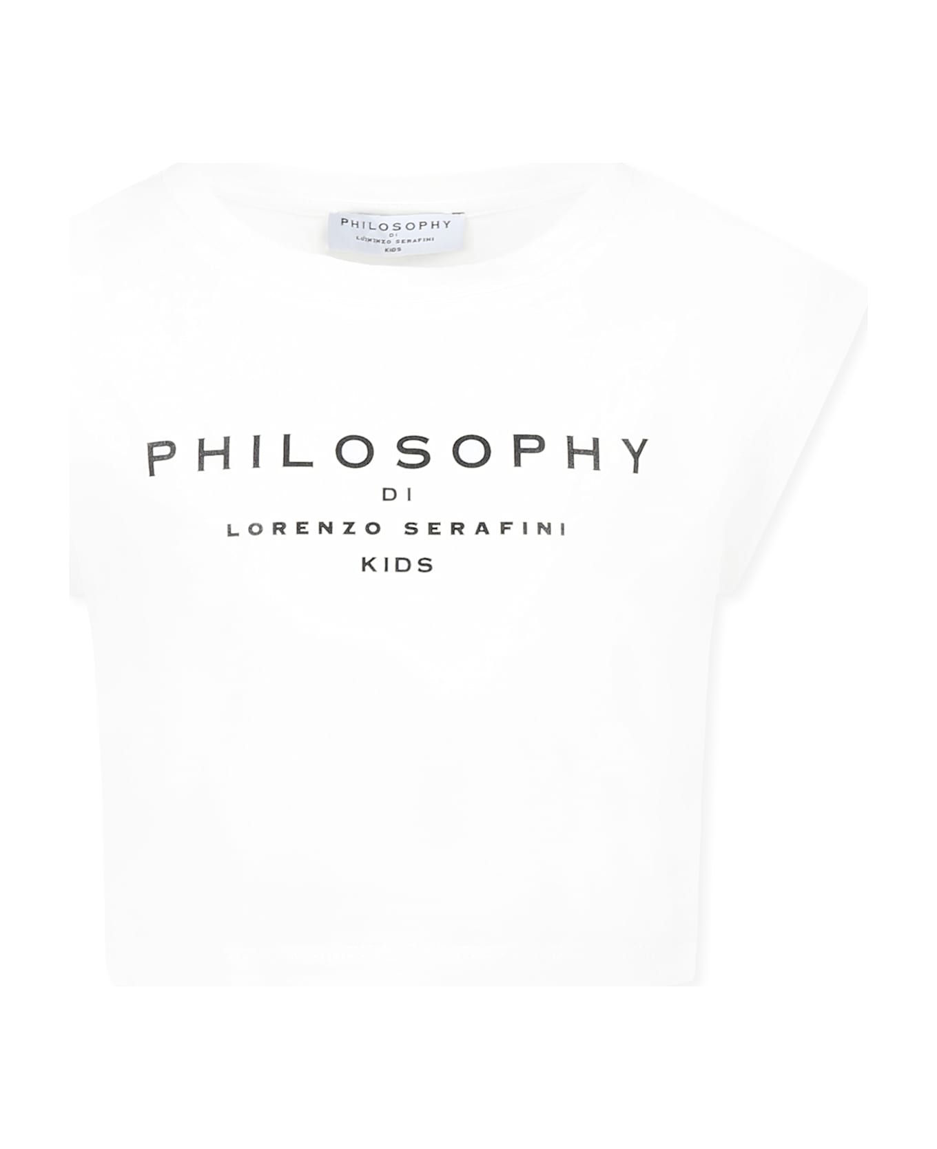 Philosophy di Lorenzo Serafini Kids White Crop T-shirt For Girl With Logo - White
