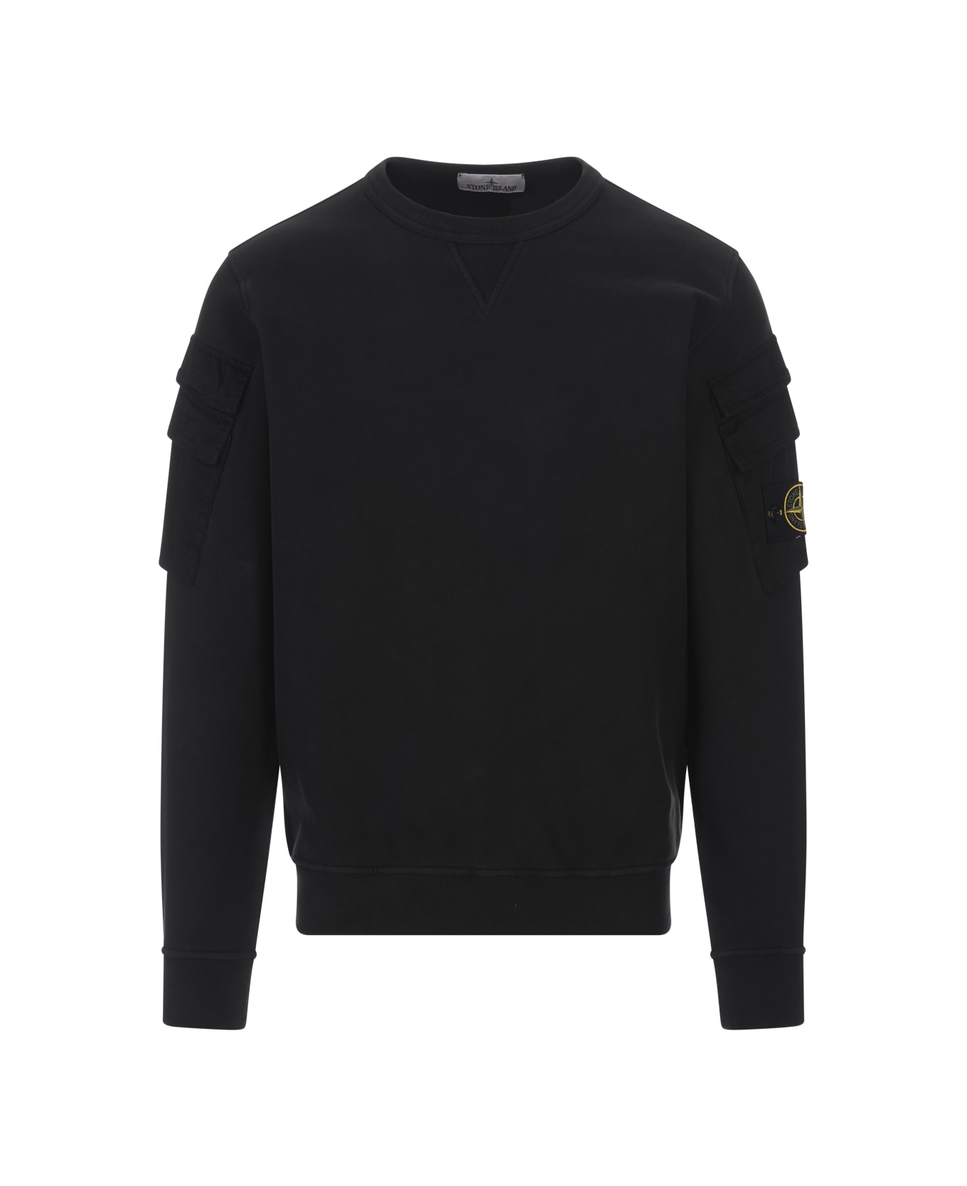 Stone Island Crewneck Sweatshirt With Pockets - Black