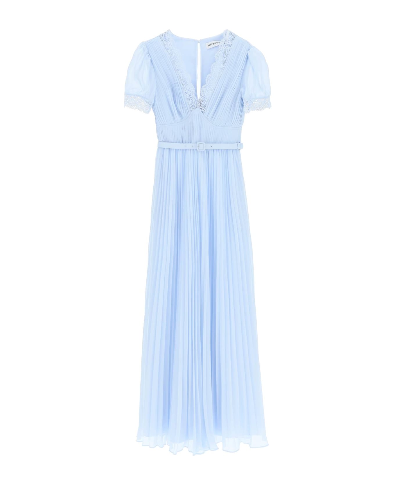 self-portrait Pleated Chiffon Maxi Dress - PALE BLUE (Light blue)