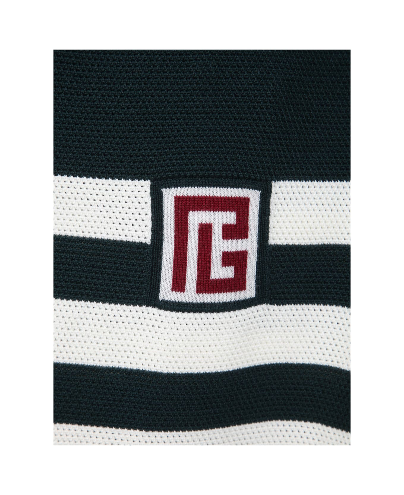 Balmain Pb Stripe Wool Hooded Sweater - Uho Vert Fonce Blanc Bordeaux フリース