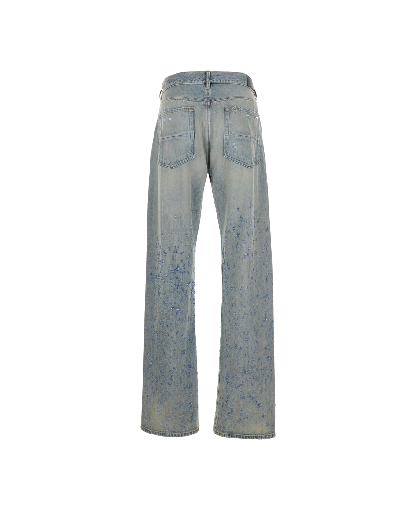 AMIRI Light Blue Destroyed Straight Jeans With Cut-out In Cotton Denim Man - Blu