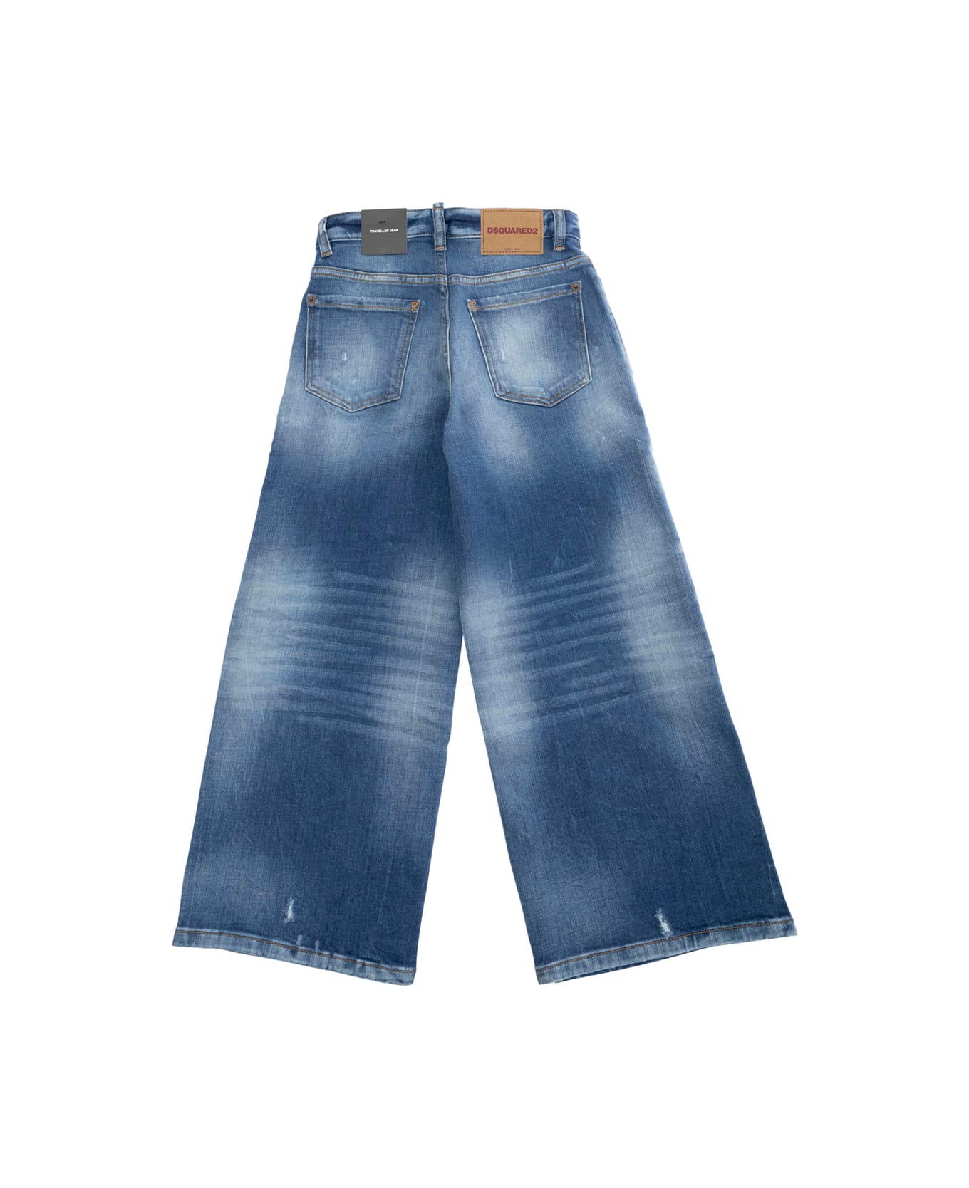 Dsquared2 'traveller' Blue Jeans With Logo Patch On The Rear And Distressed Effect In Denim Boy - Blu