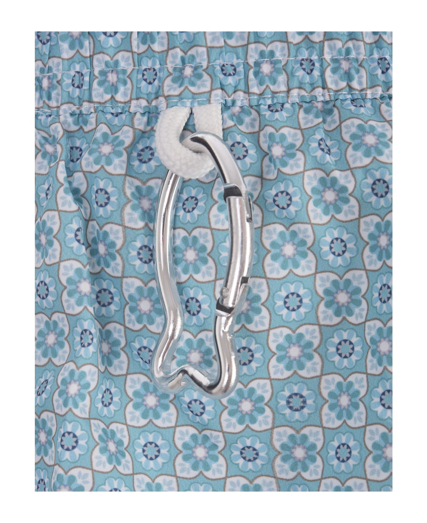 Fedeli Turquoise Swim Shorts With Flower Pattern - Blue
