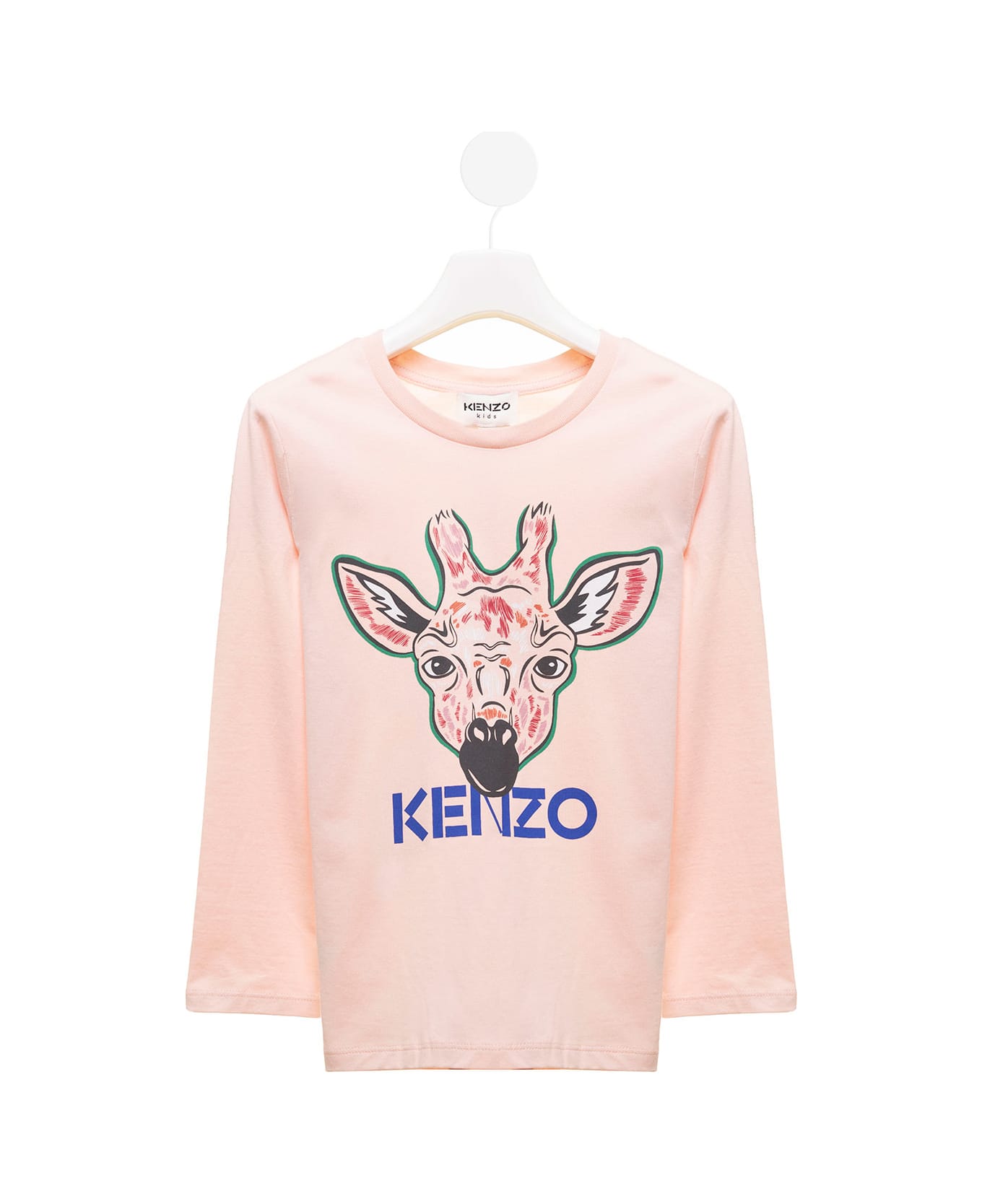 Kenzo Kids Long-sleeved Pink Cotton T-shirt With Giraffe Logo Print  Kenzo Kids Girl - Pink