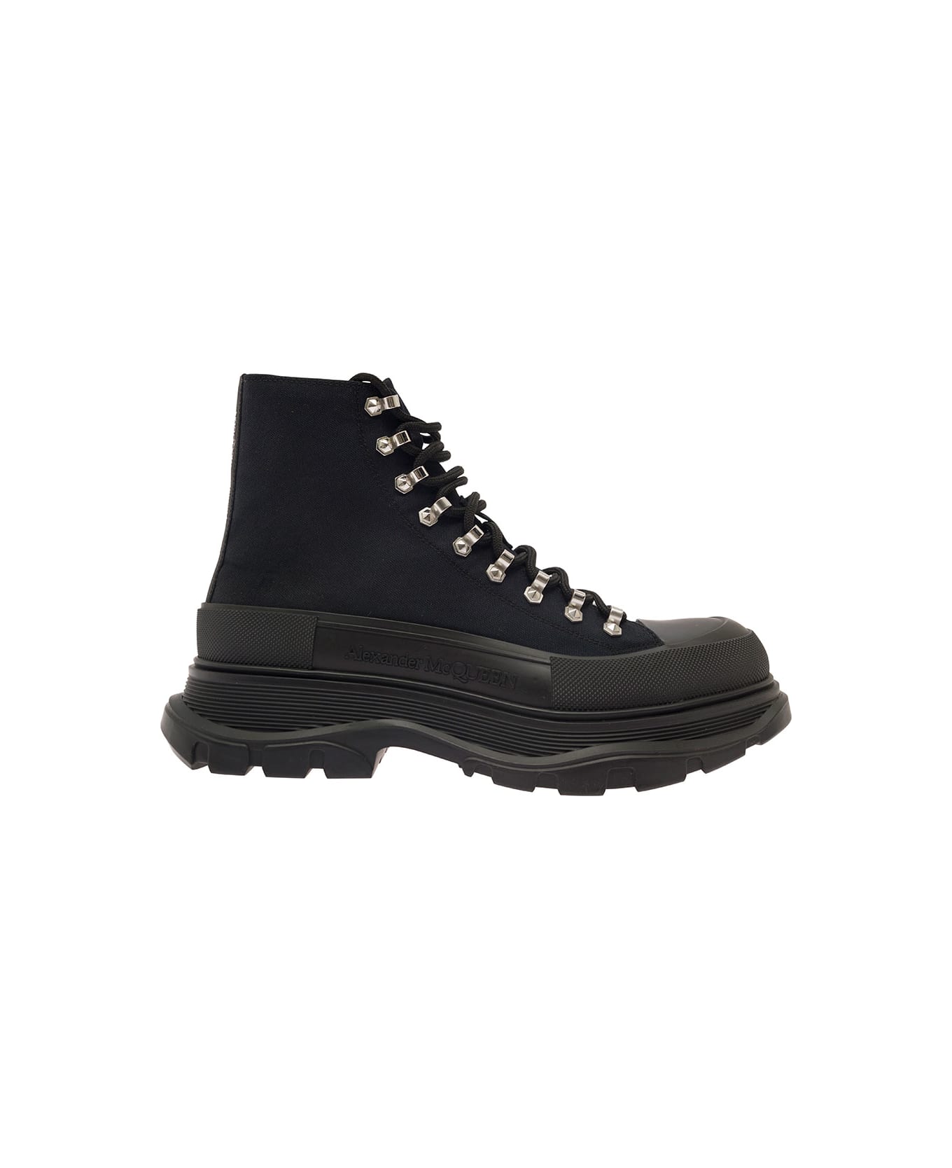Alexander McQueen 'trade Slick' Black Lace-up Boots With Thread Sole In Canvas Man - Black ブーツ
