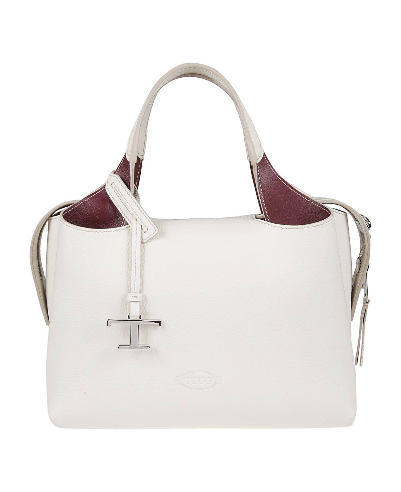 Tod's Top Zipped Dual Handle Tote - Bianco Calce/bordeaux Scuro