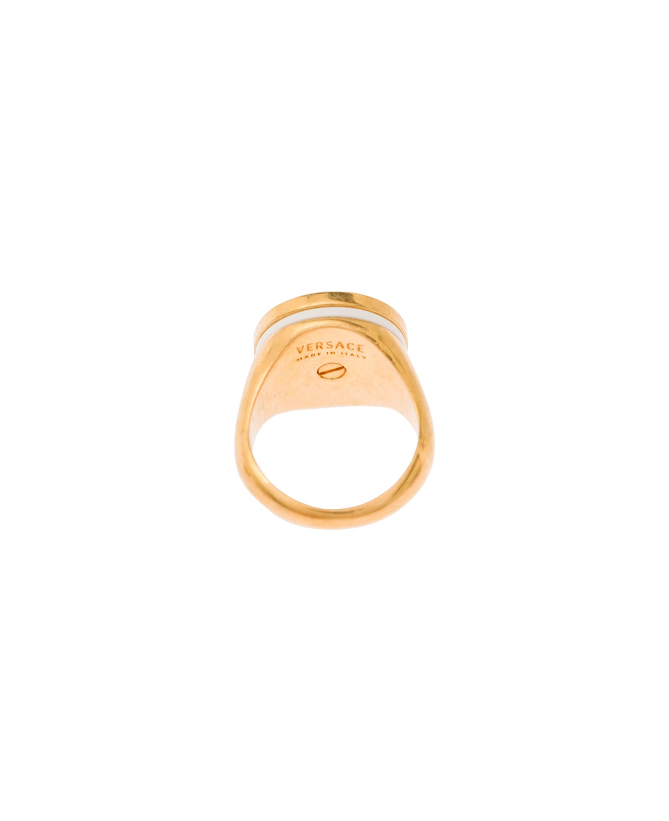 Versace Gold-colored Ring With Medusa Detail And Greca Motif In Metal Man - ORO TRIBUTE-BIANCO リング