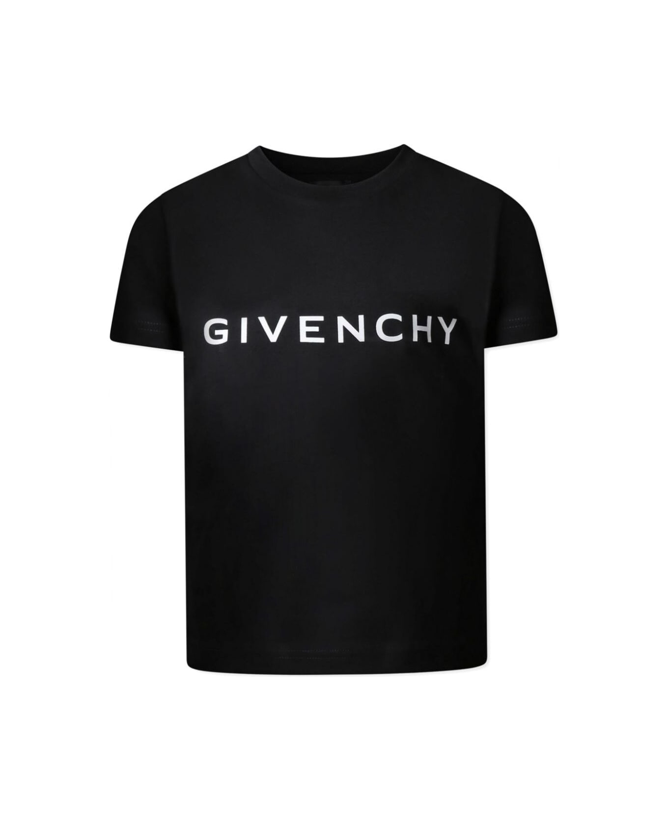 Givenchy Black Crewneck T-shirt With Logo Lettering On The Front And Maxi 4g Logo On The Rear In Cotton Boy - Black