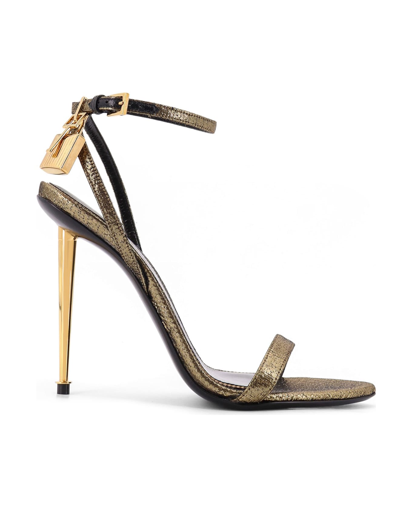 Tom Ford Laminated Leather Sandals With Logoed Padlock - DARK GOLD