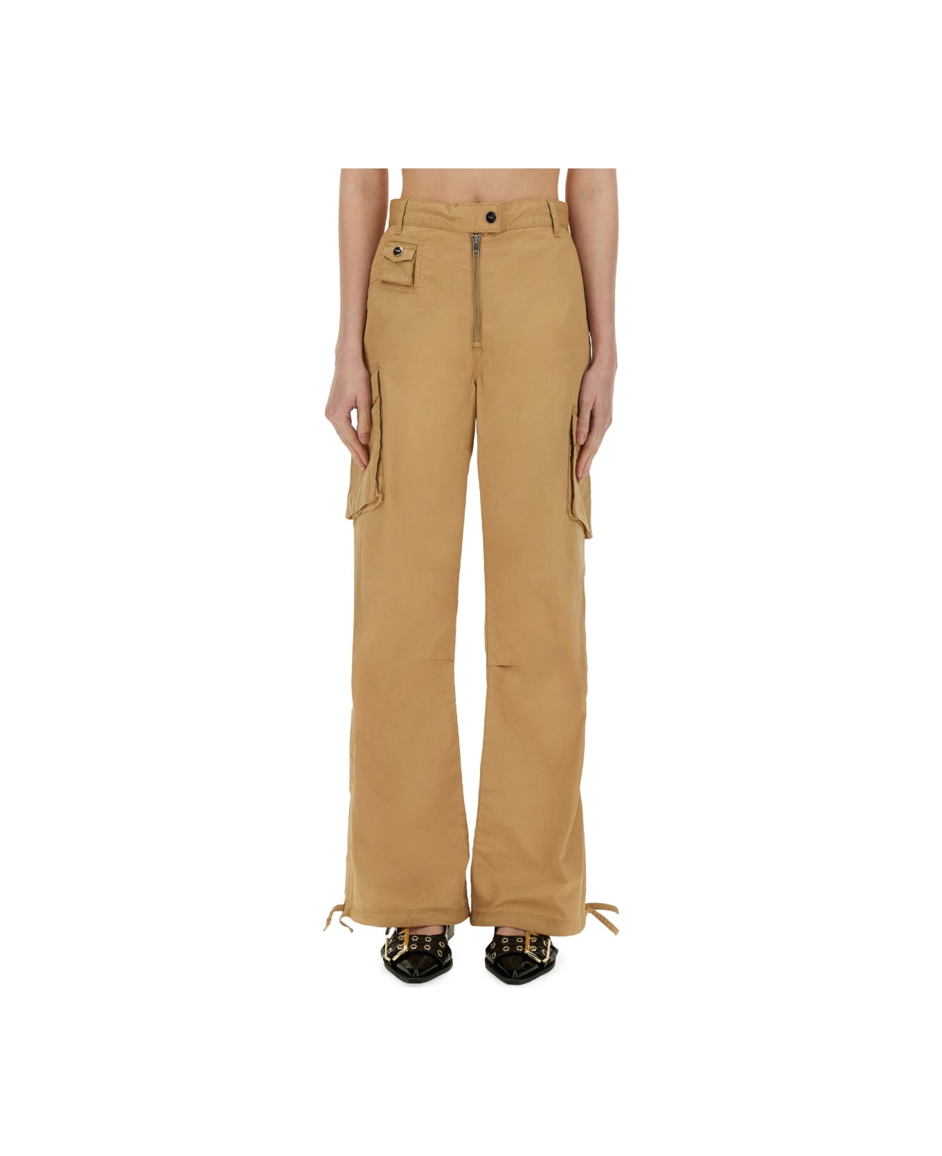 Ganni Cotton Twill Cargo Pants - BEIGE