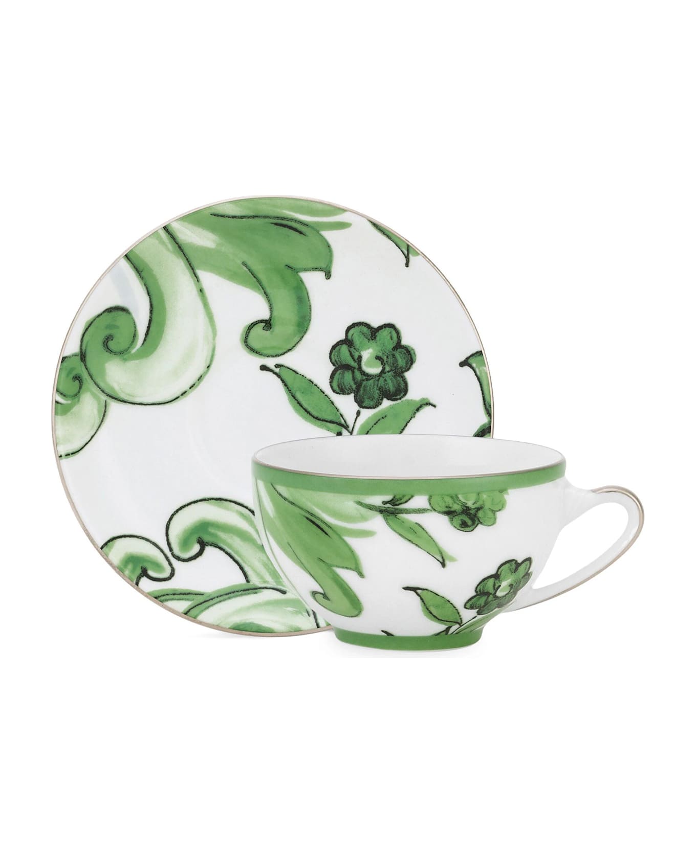 Dolce & Gabbana Tazza Tè Con Piattino - Bianco e Verde