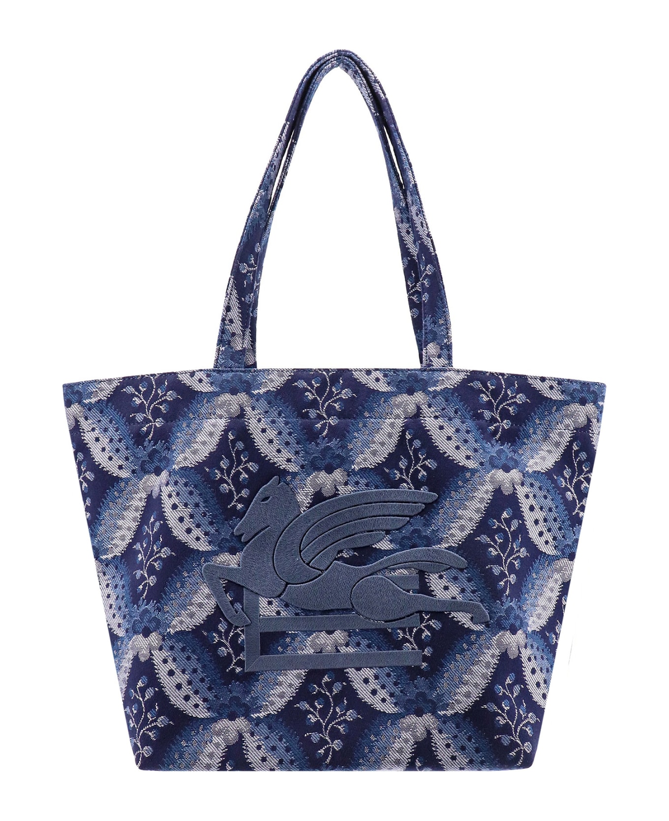 Etro Embroidered Canvas Medium Soft Trotter Shopping Bag - Blue ショルダーバッグ