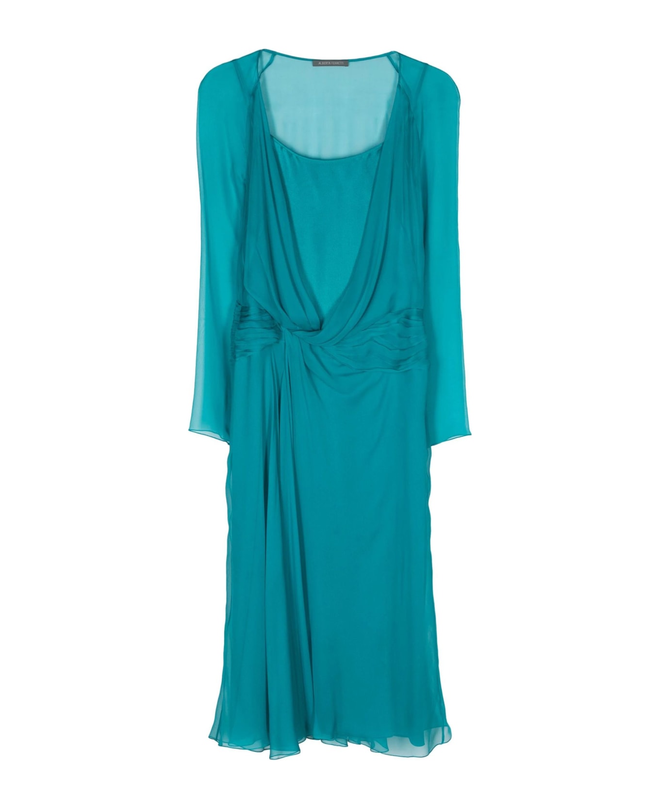Alberta Ferretti Teal Blue Silk Midi Dress - Blue