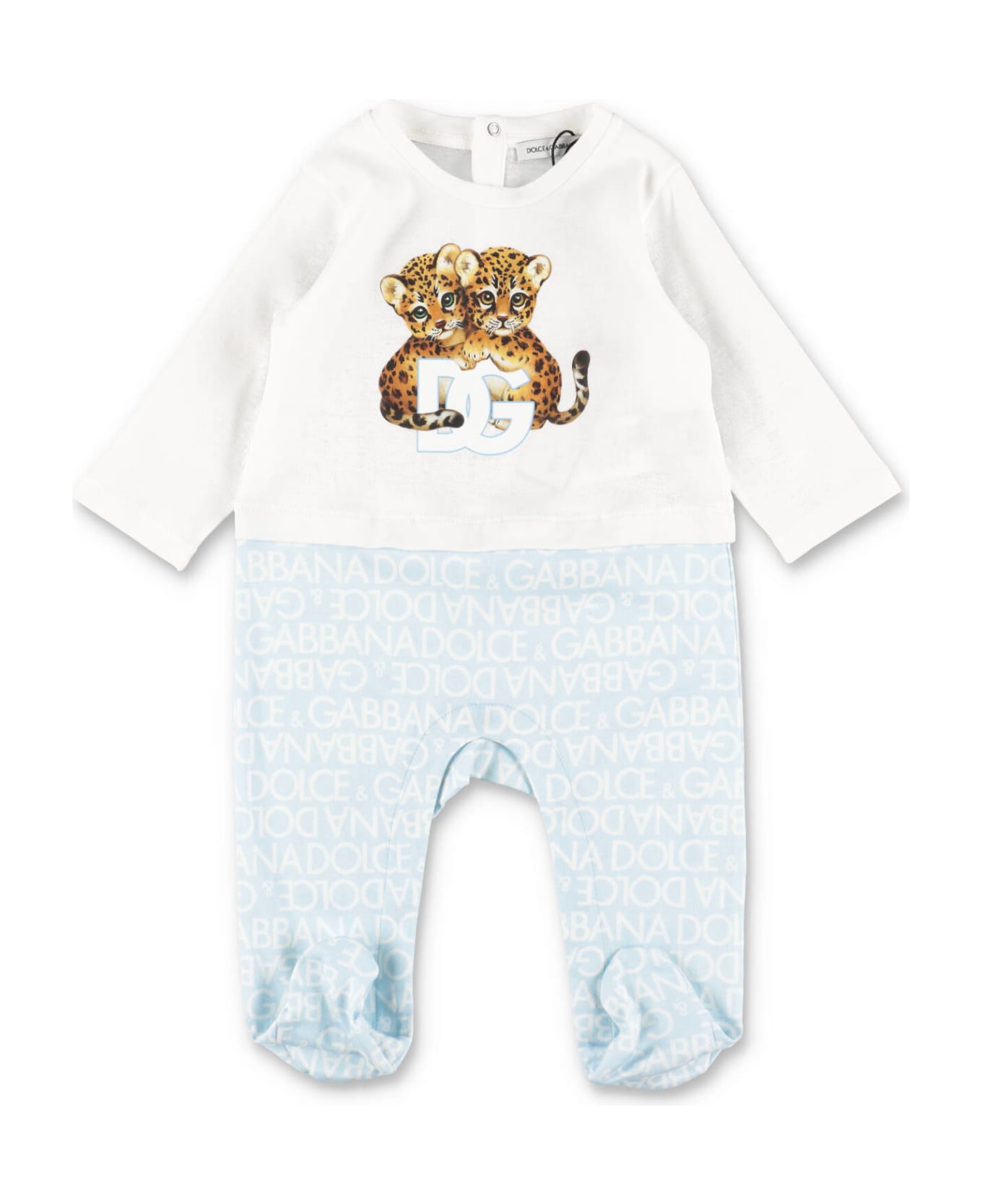 Dolce & Gabbana Set Con Tutina Bavetta E Cappello In Cotone Baby Boy - Celeste