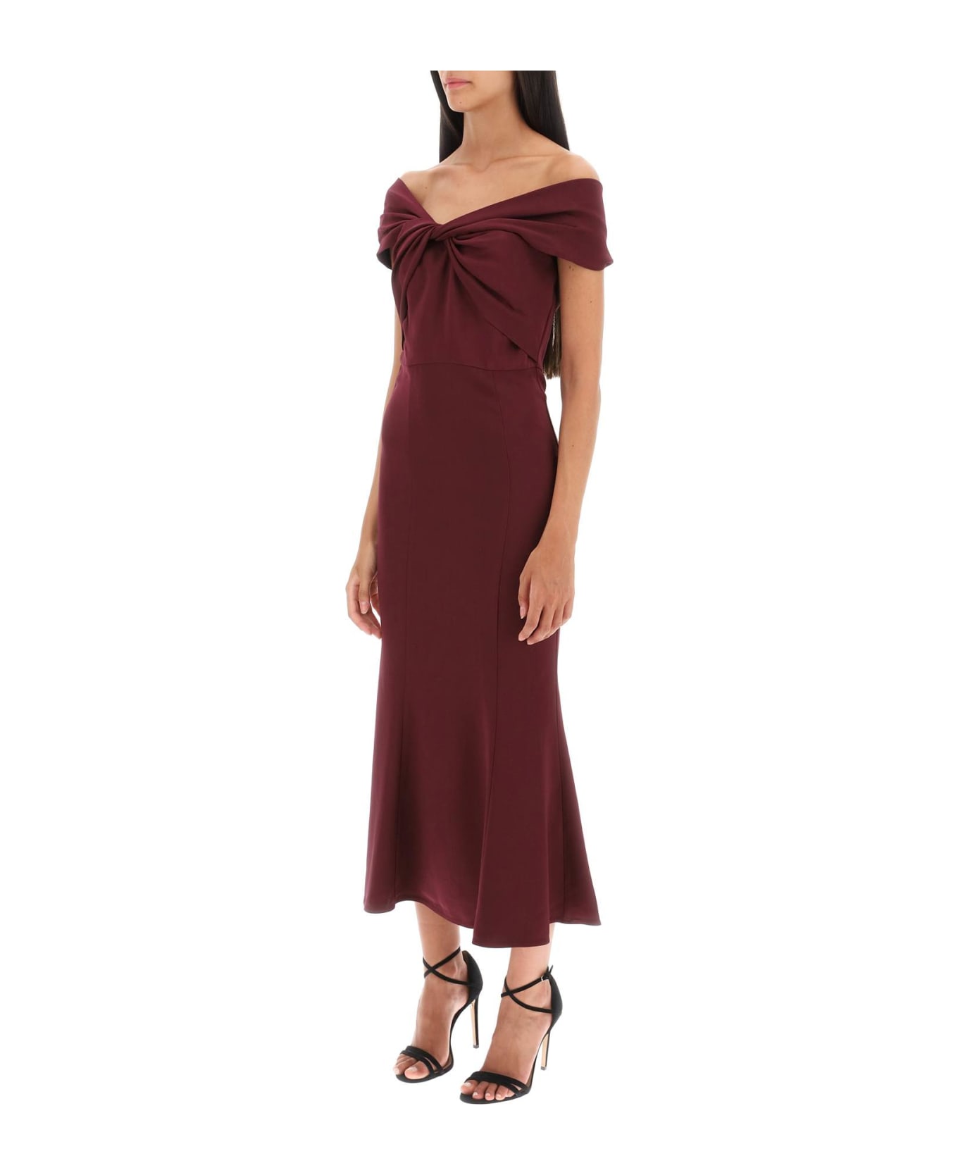 Roland Mouret Stretch Cady Midi Dress With Twisted Detail - MAROON (Purple) ワンピース＆ドレス