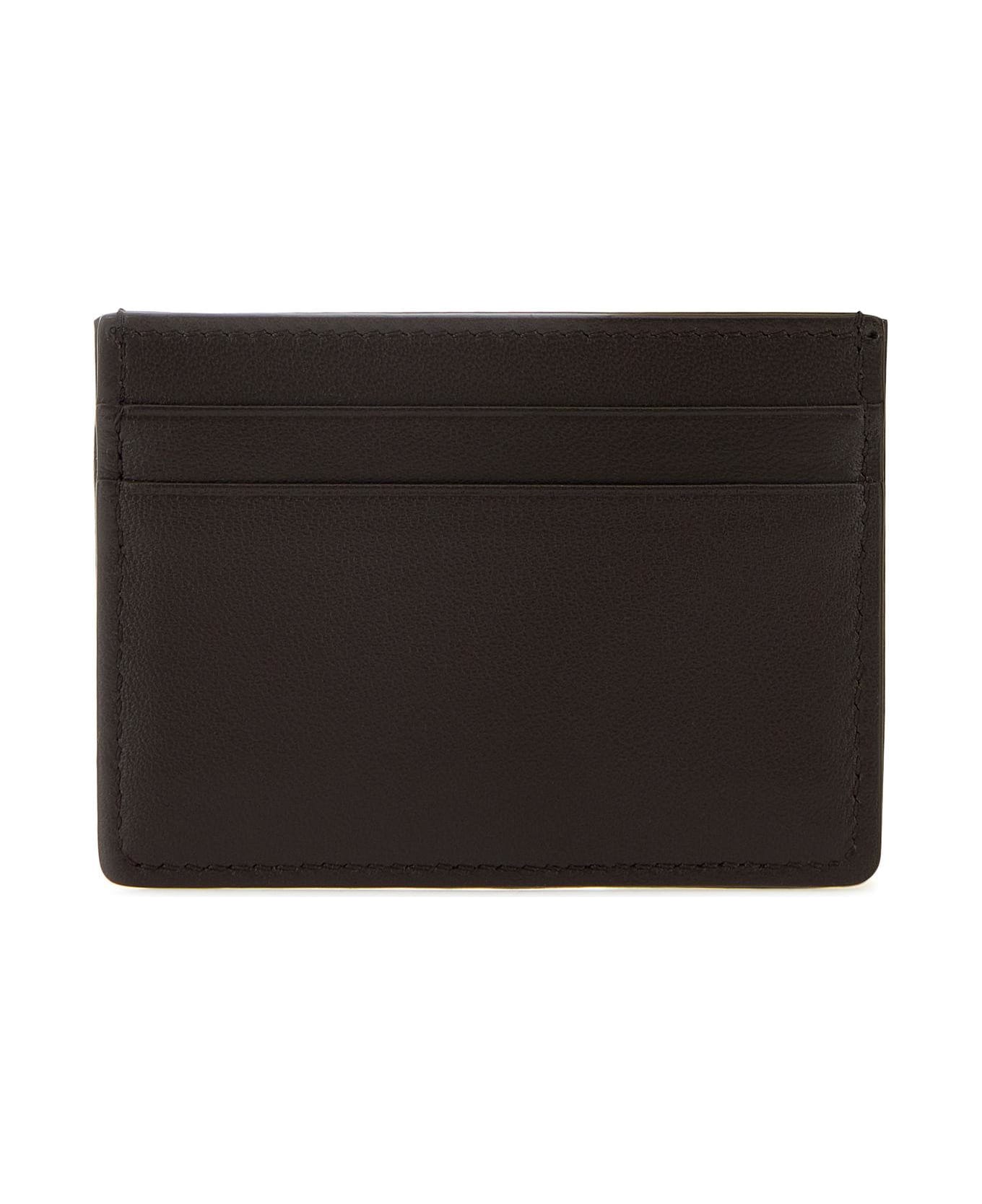 Valentino Garavani Leather And Toile Iconographe Card Holder - NATURALENEROFONDANT