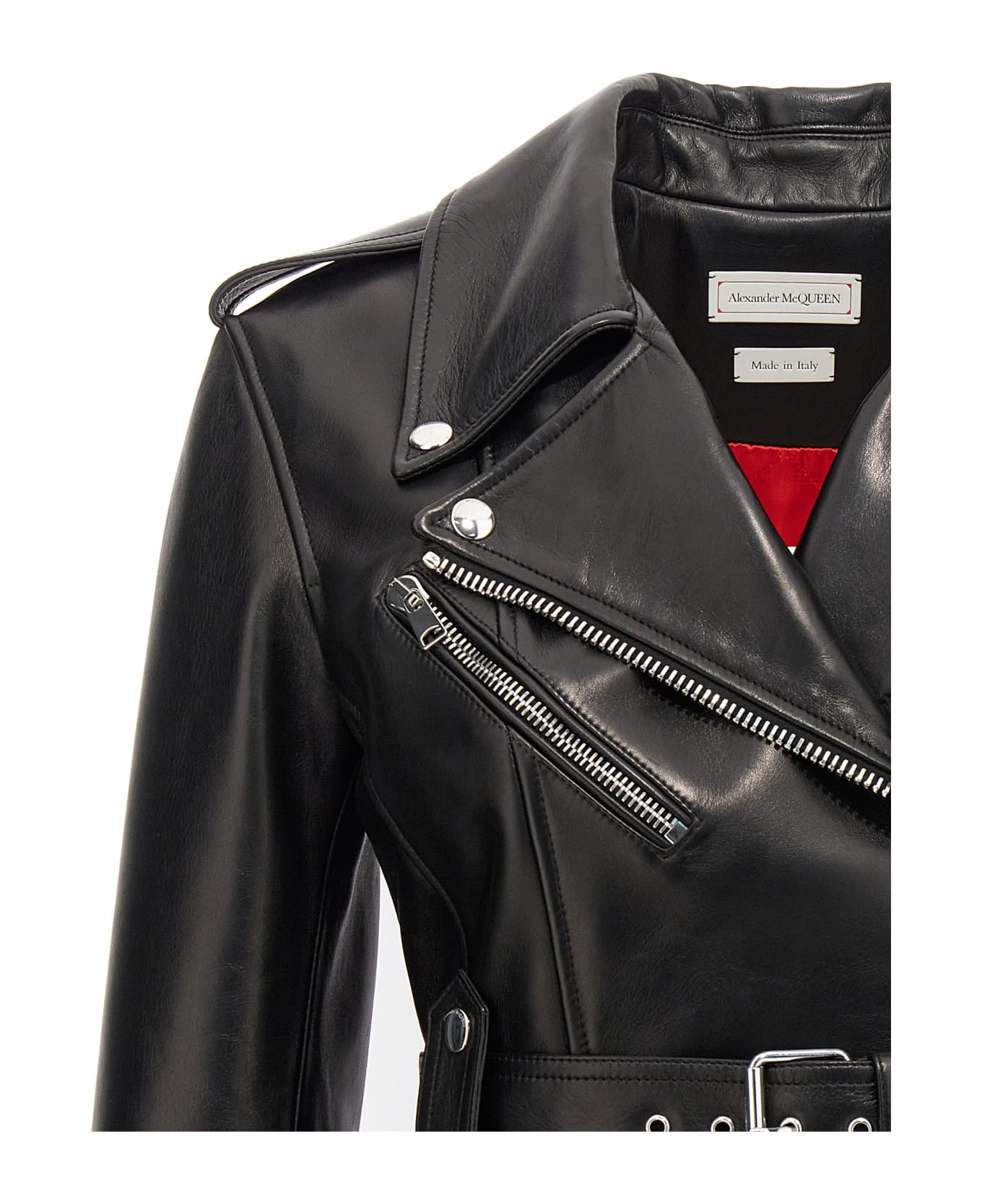 Alexander McQueen Biker Jacket With Peplum Hem And Belt - Nero コート