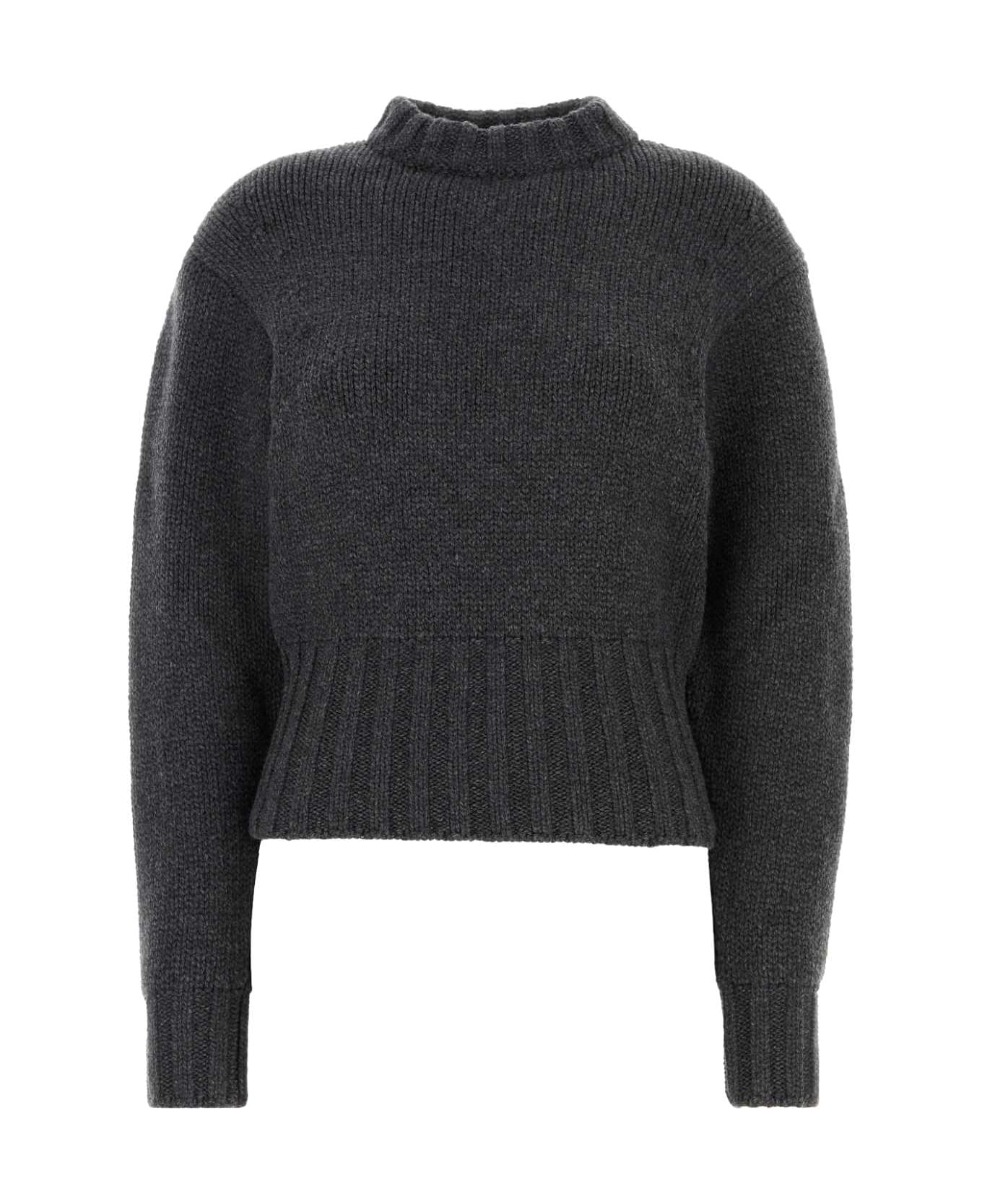 Alexander McQueen Melange Dark Grey Stretch Wool Blend Sweater - GREYMELANGE