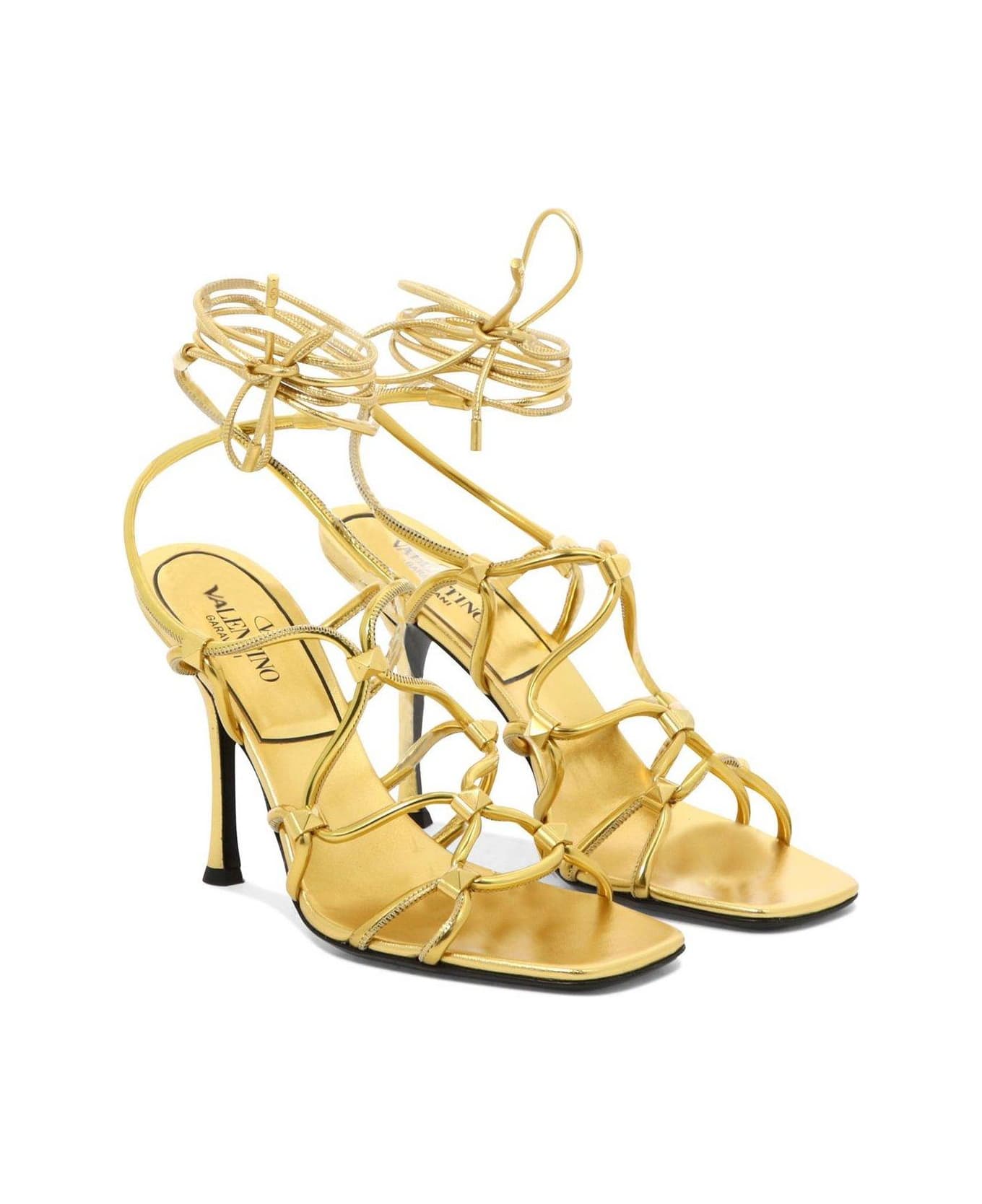 Valentino Garavani Garavani Rockstud Net Open Toe Sandals - Golden