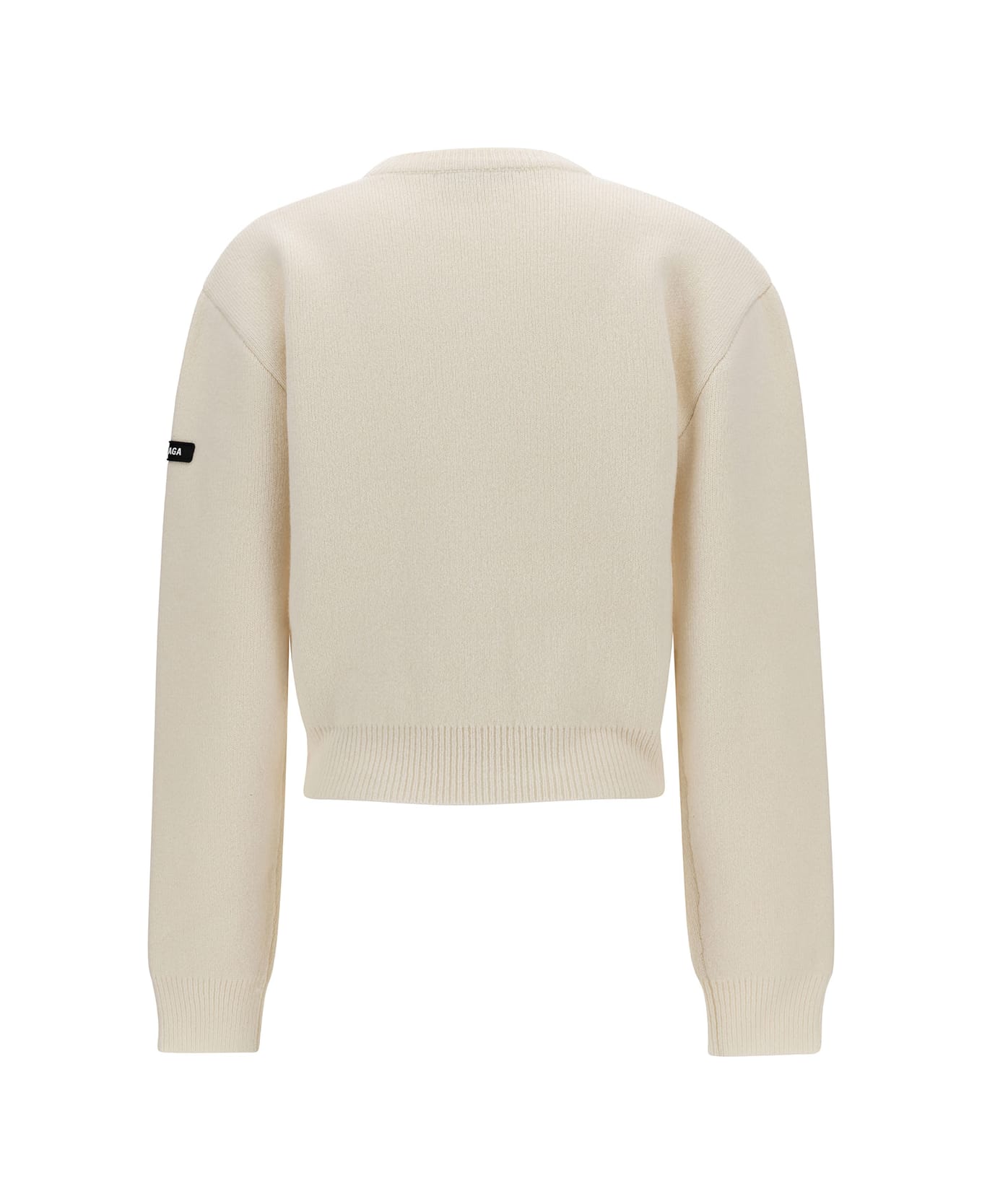 Balenciaga Cropped Sweater With Logo Patch In Wool Blend - White