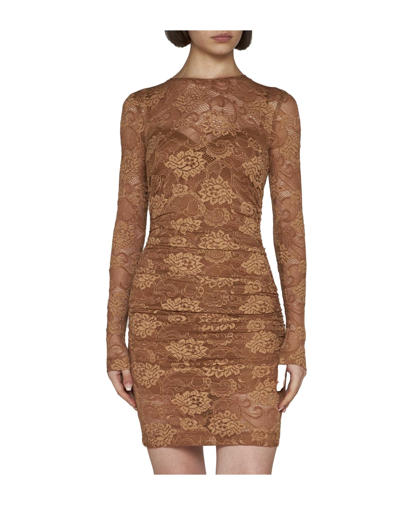 Dolce & Gabbana Lace Paneled Longsleeved Short Dress - Make up scuro ワンピース＆ドレス