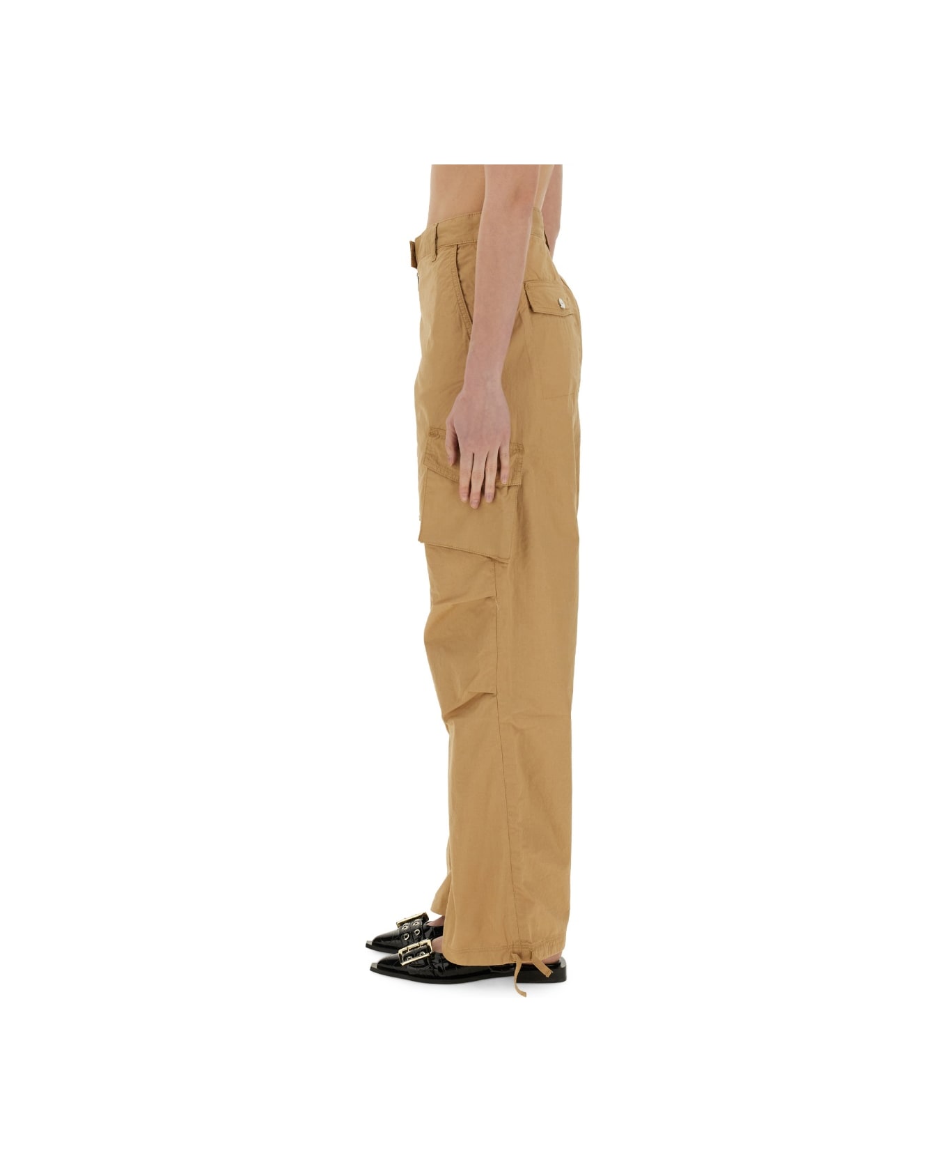Ganni Cotton Twill Cargo Pants - BEIGE