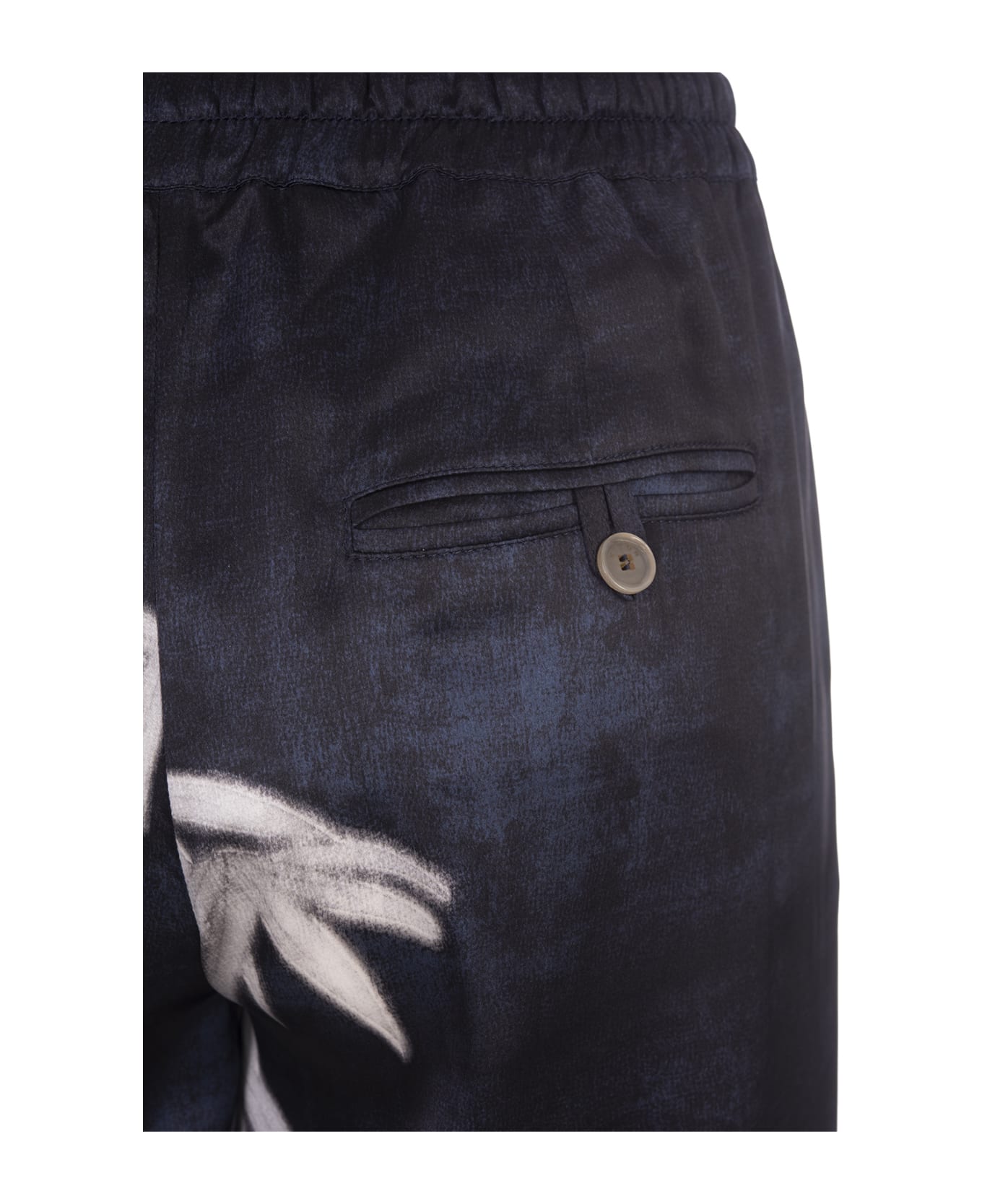 Kiton Printed Silk Drawstring Trousers - Blue