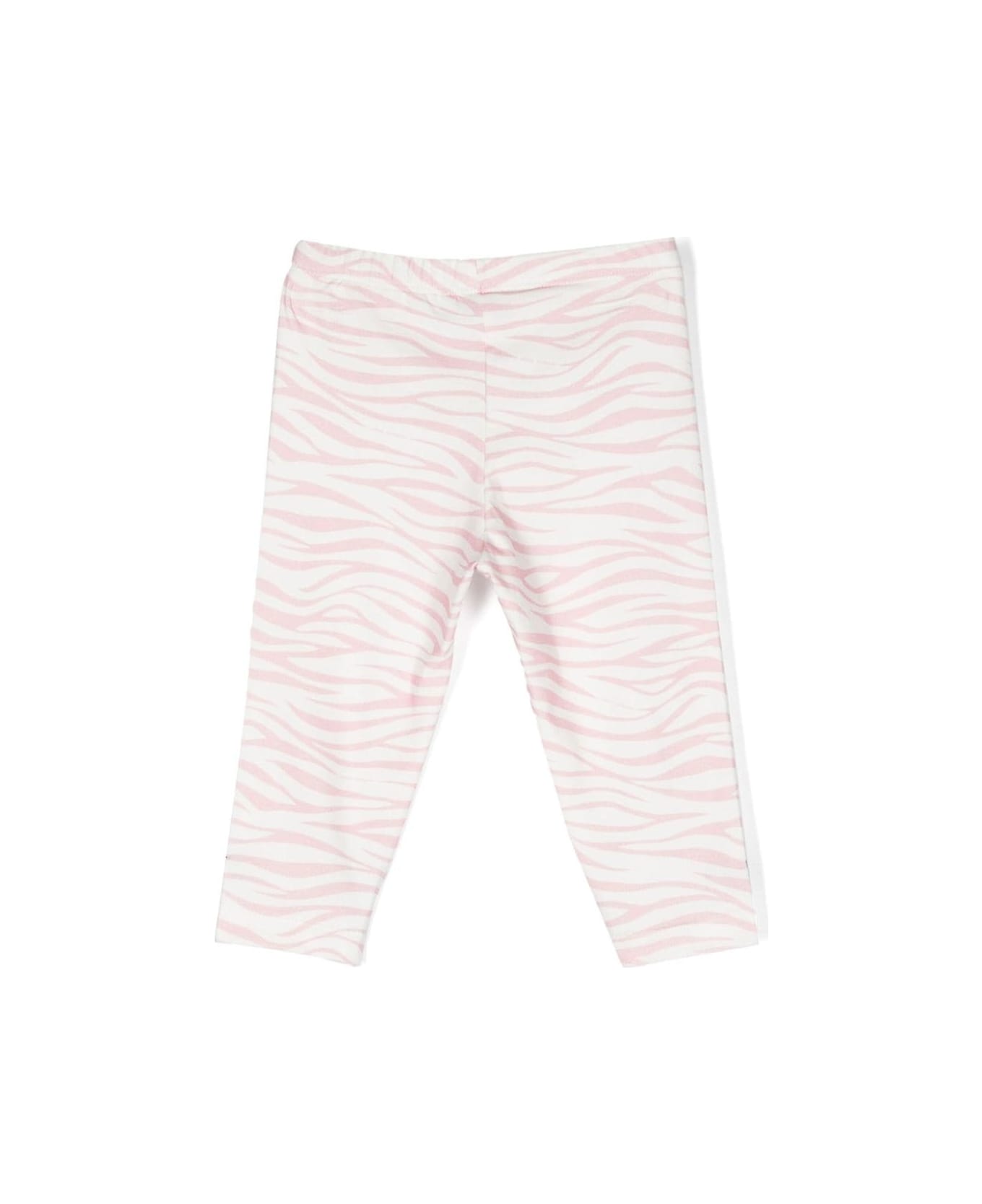 Chiara Ferragni Pink And White Leggings With Zebra And Logo Print In Stretch Cotton Girl - Pink ボトムス