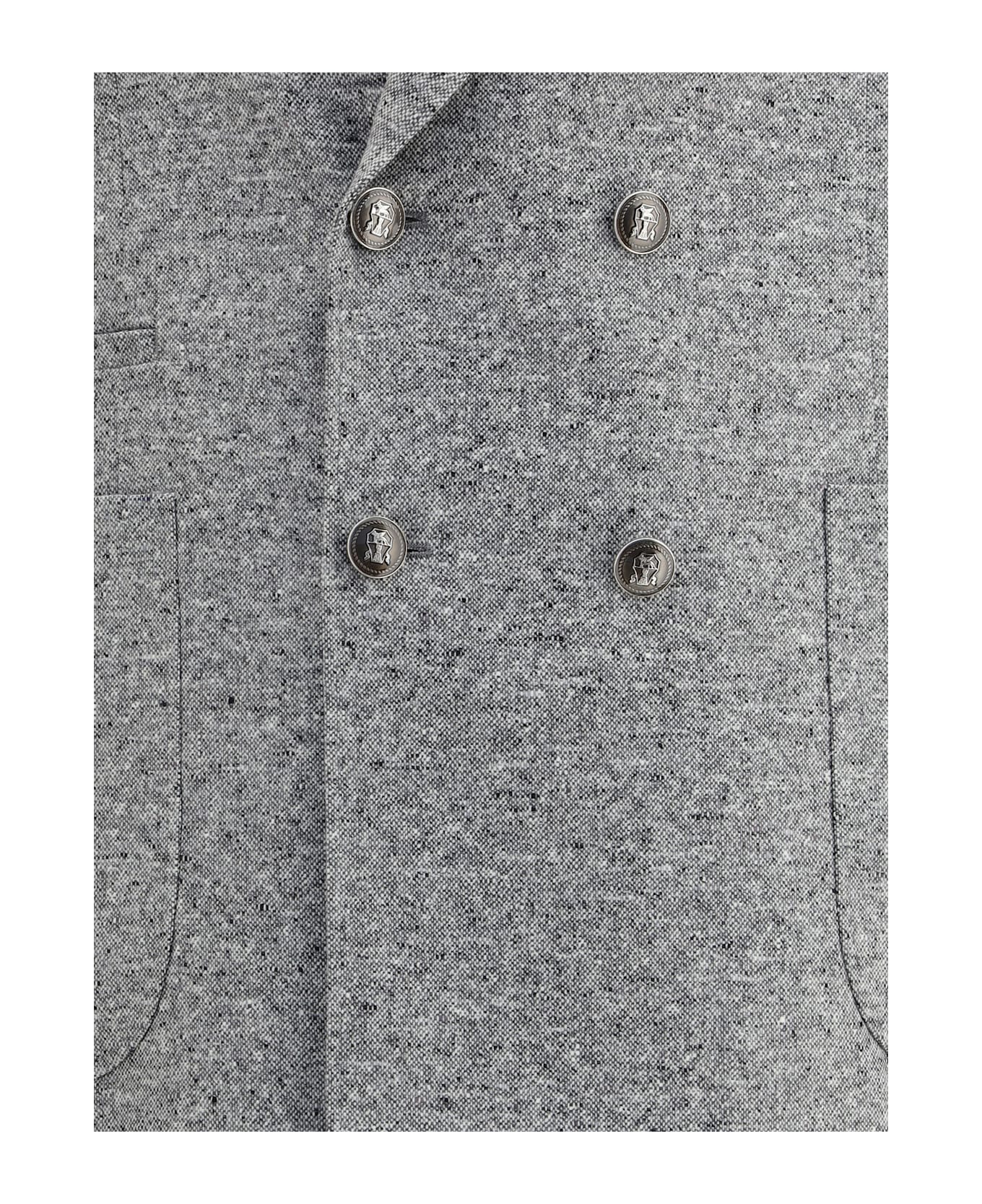 Brunello Cucinelli Wool And Cashmere Buttoned Grisaille Suit - Grey