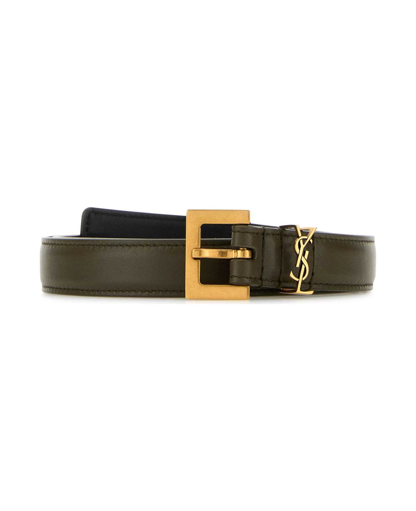 Saint Laurent Army Green Leather Belt - ARTICHOCKEGREEN