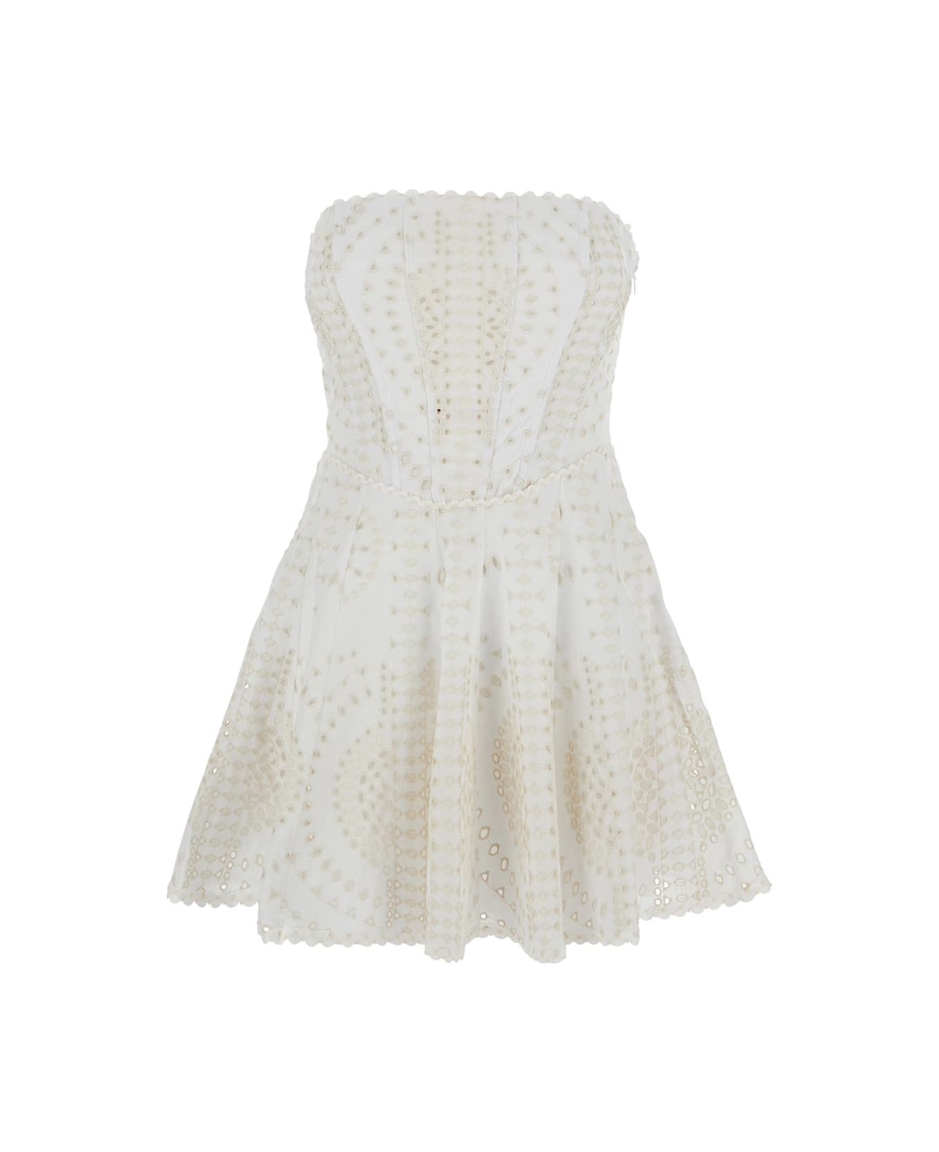 Charo Ruiz 
clem
 White Dress With Flounce Skirt And All-over Embroidery In Cotton And Linen Blend Woman - White