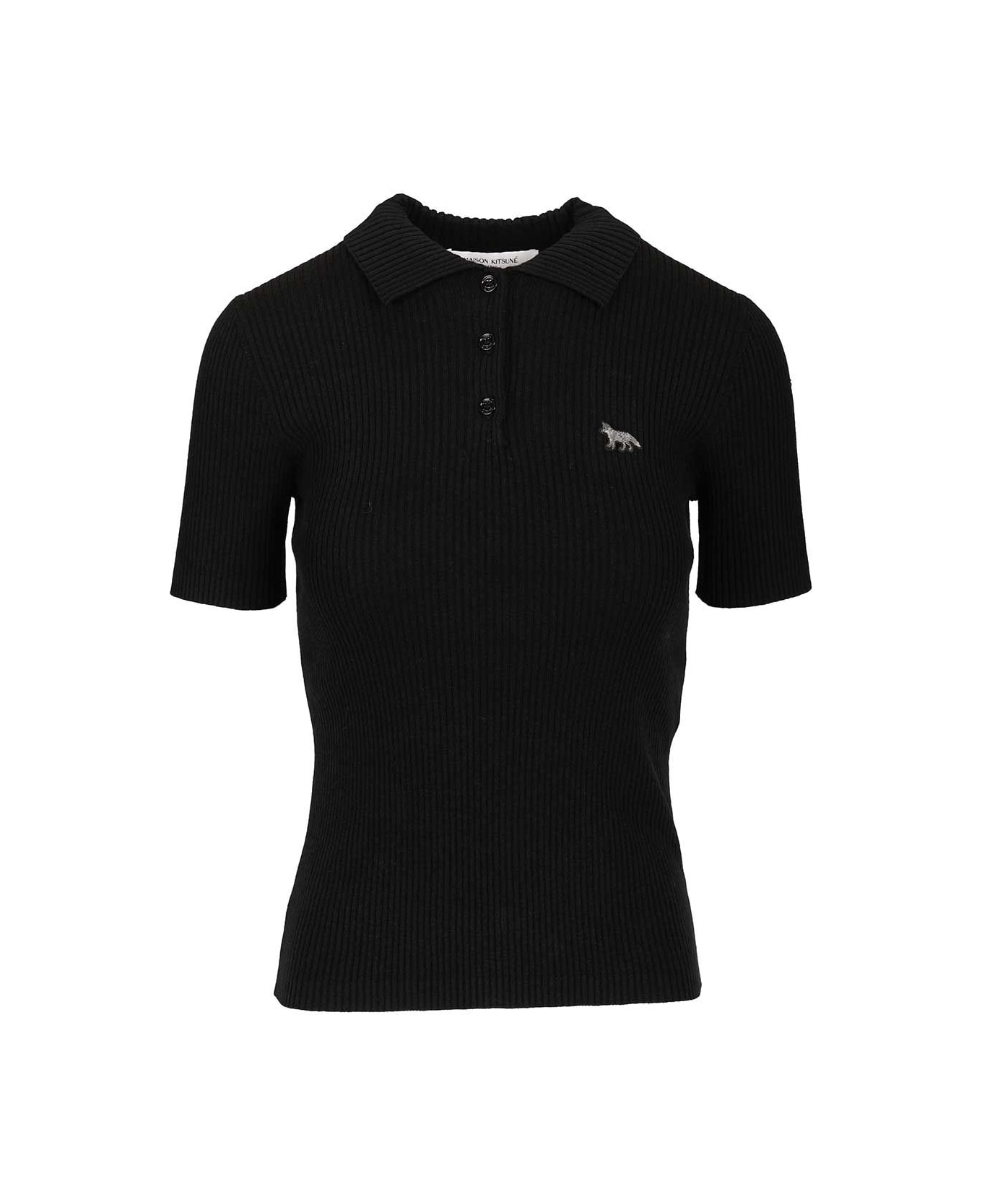 Maison Kitsuné Wool And Cotton Polo Shirt - BLACK