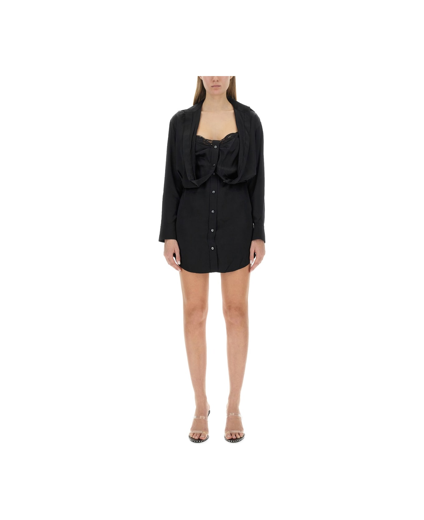 T by Alexander Wang Layered Chemisier Dress - BLACK