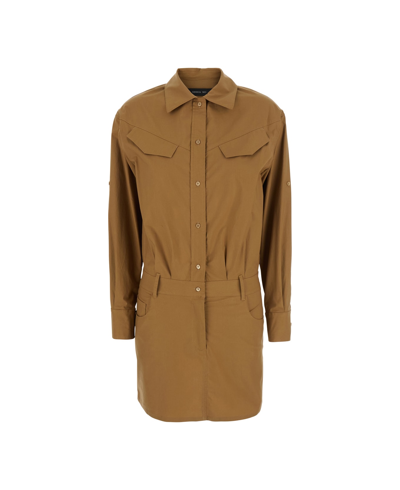 Federica Tosi Brown Dress With Patch Pockets On The Chest And Belt Loops At The Waist In Fabric Woman - Brown