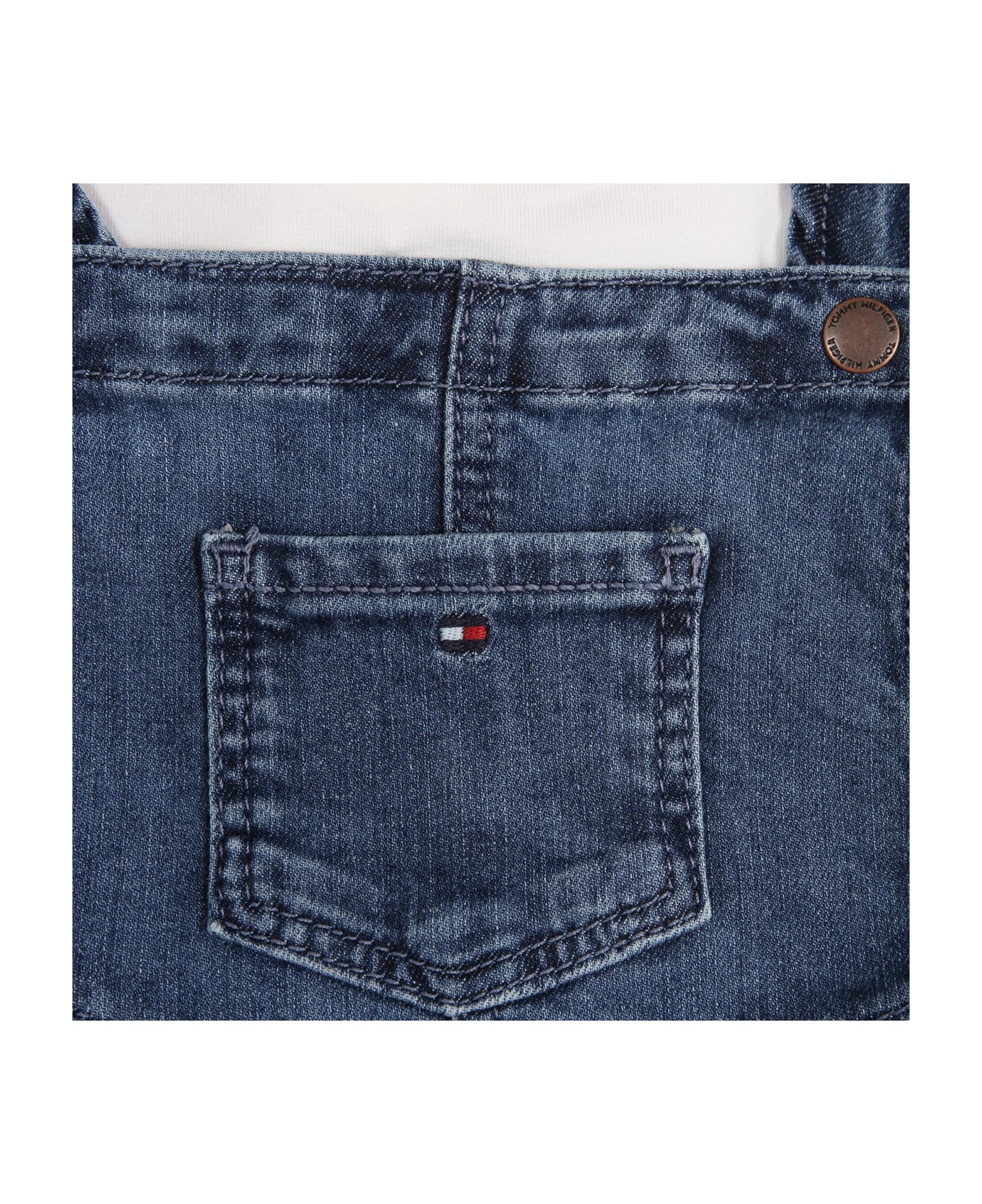 Tommy Hilfiger Denim Dungarees For Baby Boy With Iconic Flag - Denim
