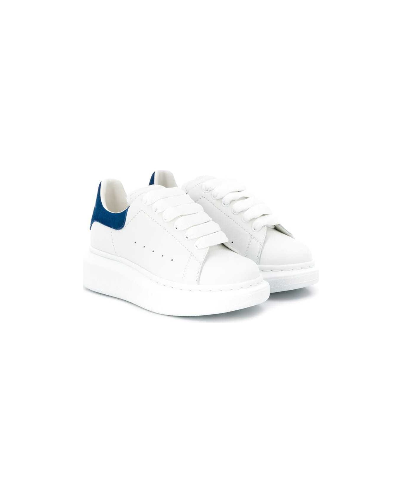 Alexander McQueen Kids Boy's White Leather Oversize Sneakers With Blue Heel Tab - White