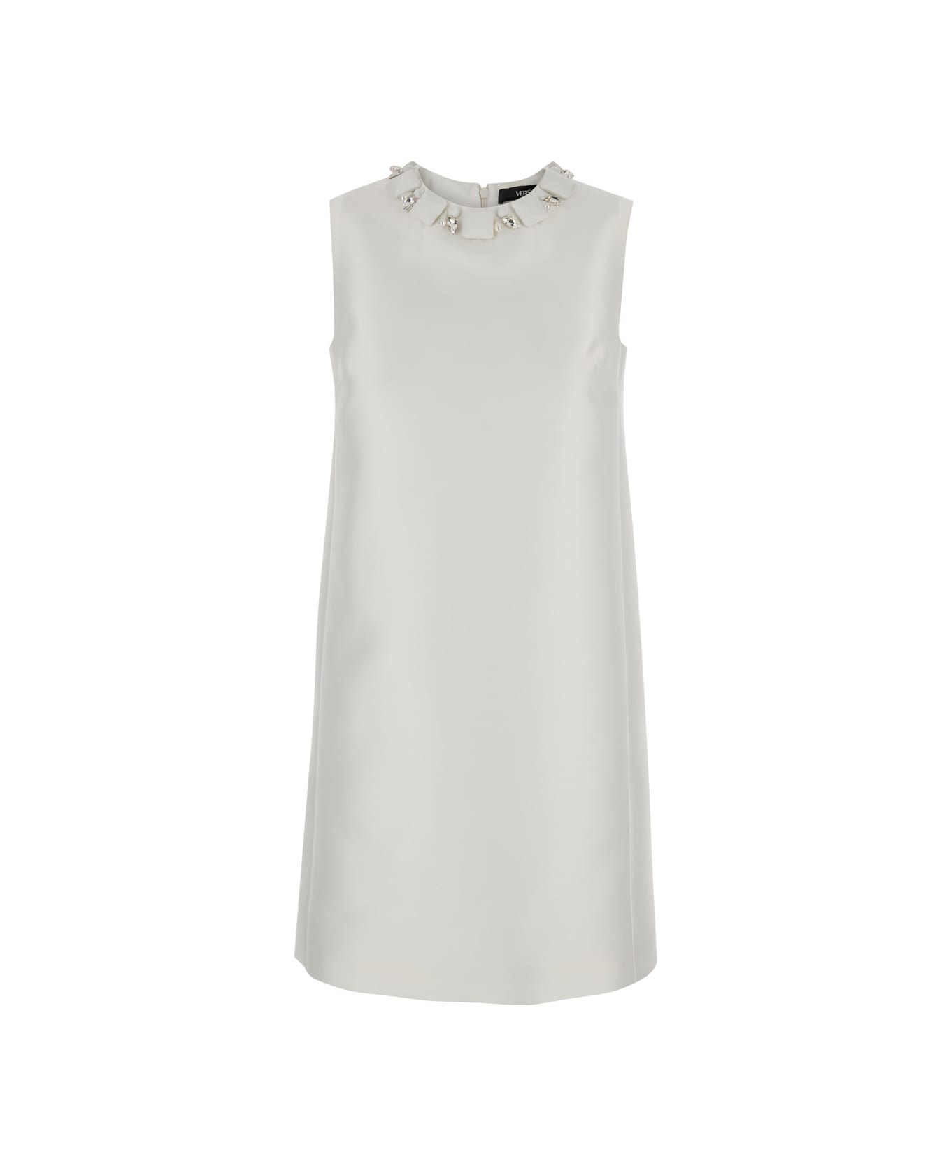 Versace White Sleeveless Mini Dress In Silk Blend Woman - White