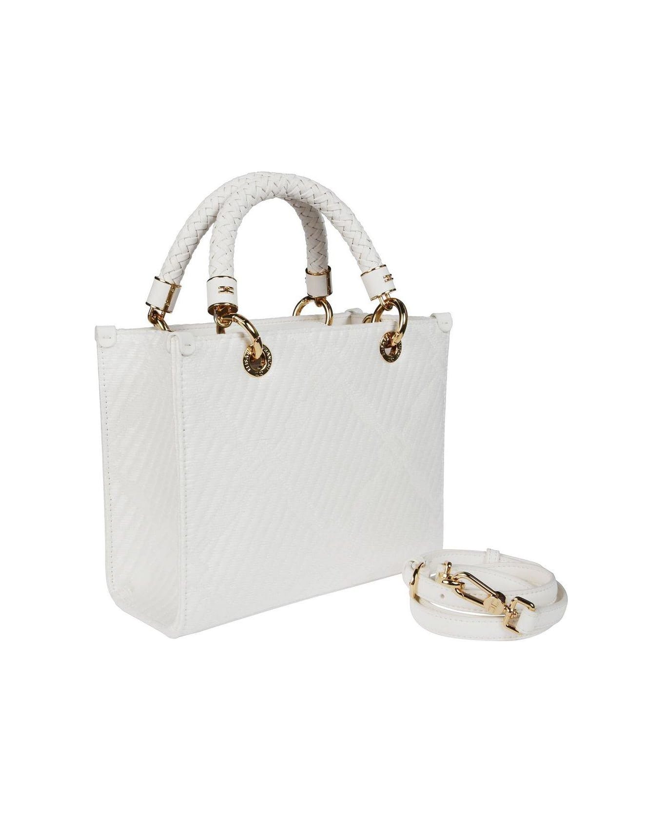 Elisabetta Franchi Charm Detailed Jacquard Small Tote Bag - Naturale