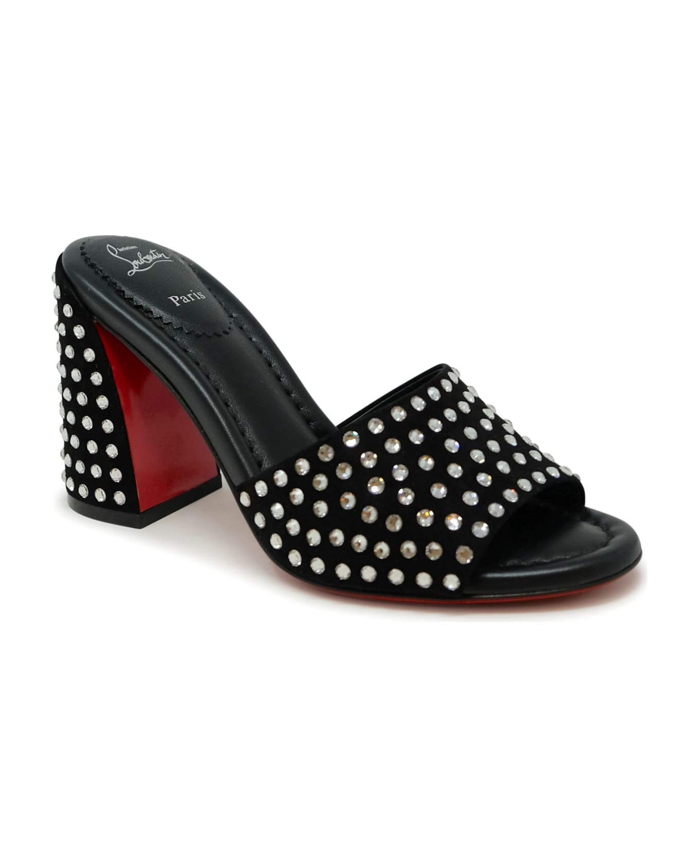 Christian Louboutin Black Suede Jane Mule Strass Boum 85 Sandals - BLACK