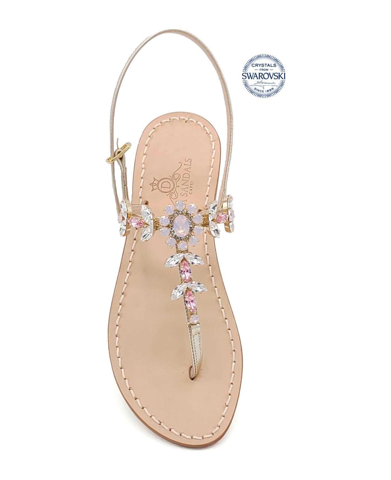 Dea Sandals Marina Grande Flip Flops Thong Sandals - gold, crystal, pink