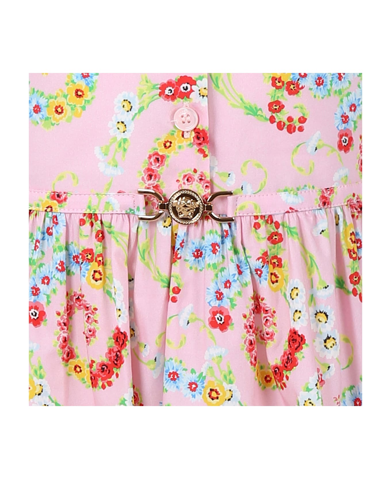 Versace Pink Dress For Girl With Floral Swirl - Pink