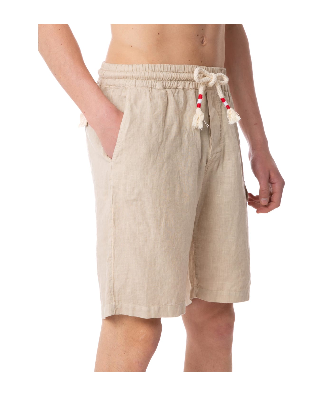 MC2 Saint Barth Man Beige Linen Bermuda Shorts - BROWN