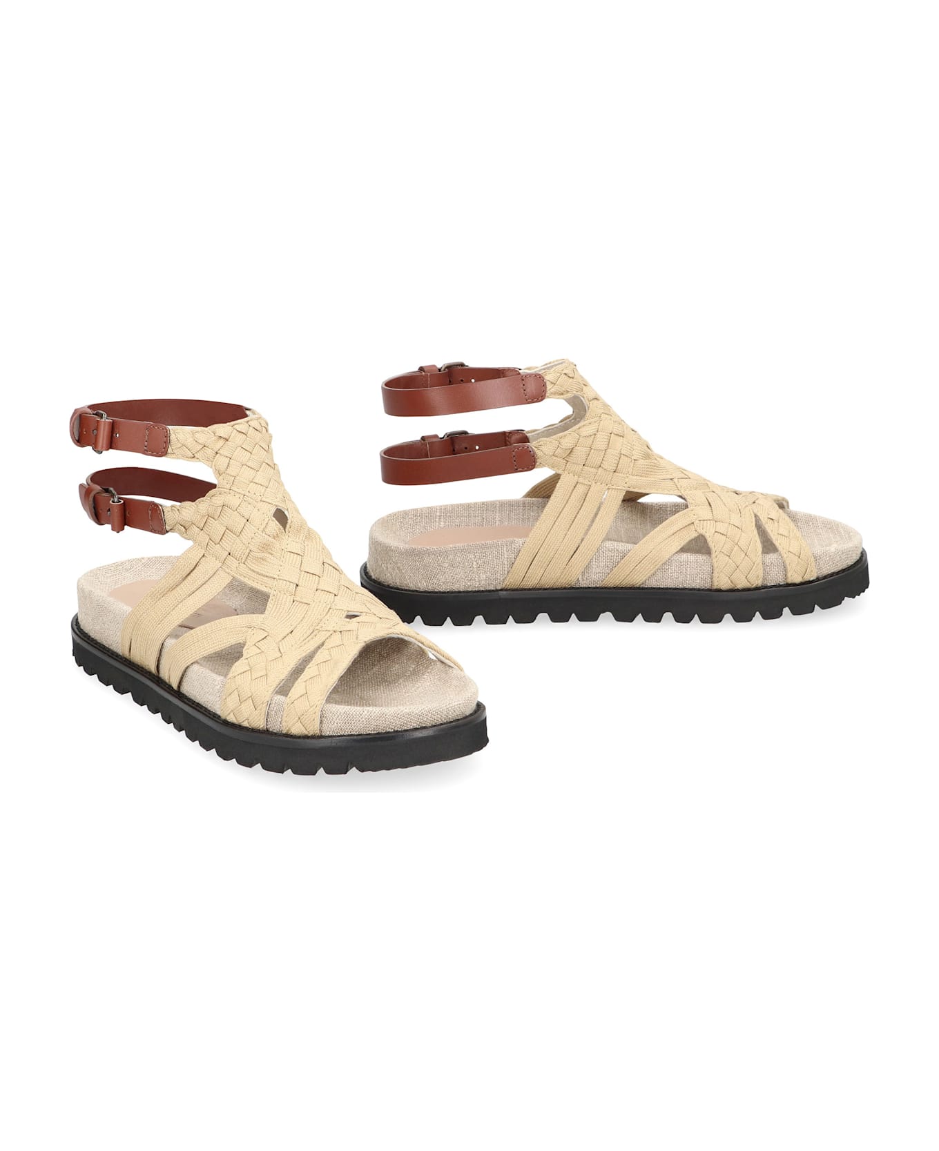 Alberta Ferretti Low Sandals In Woven Material - Beige