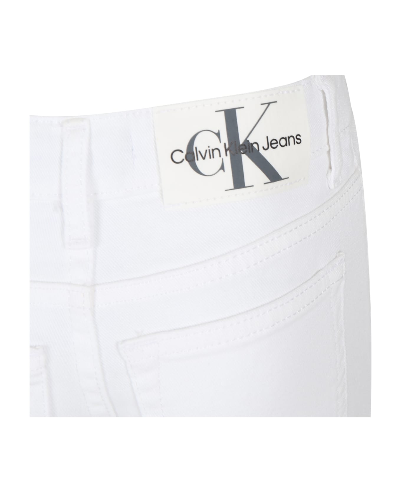 Calvin Klein White Jeans For Girl With Logo - White