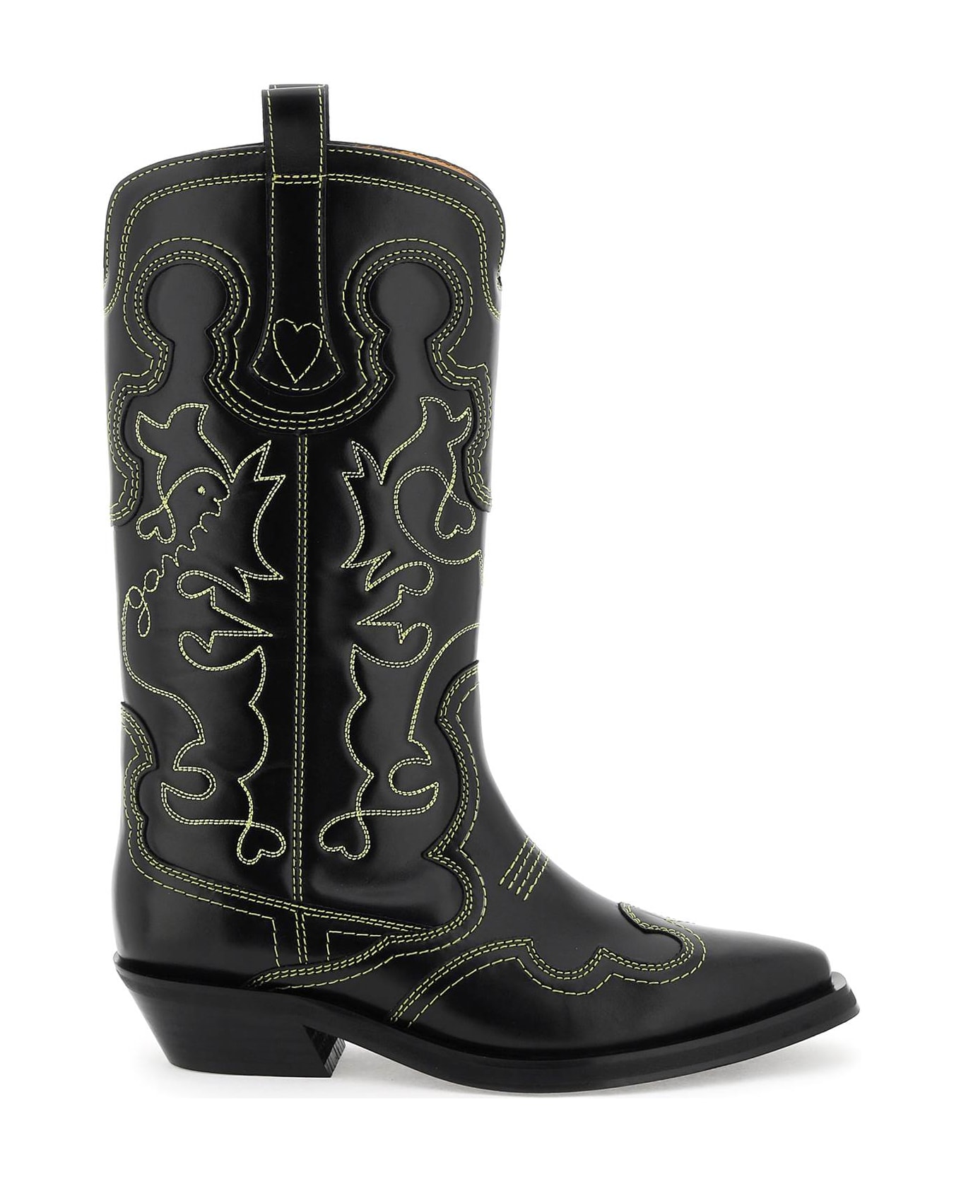Ganni Embroidered Western Boots - BLACK (Yellow)